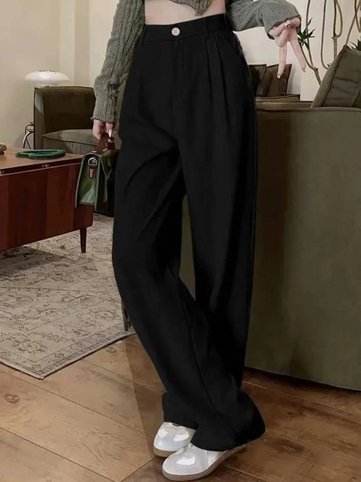 KOTTY  Women Relaxed Black Cotton Blend Trousers - Image 3