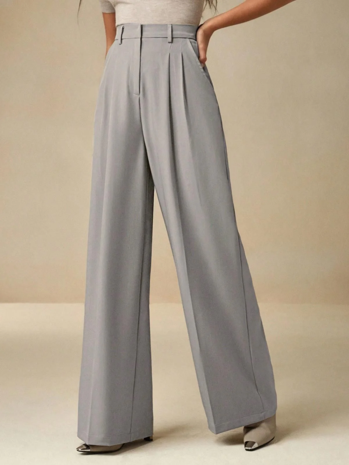 KOTTY  Women Relaxed Grey Viscose Rayon Trousers - Image 2
