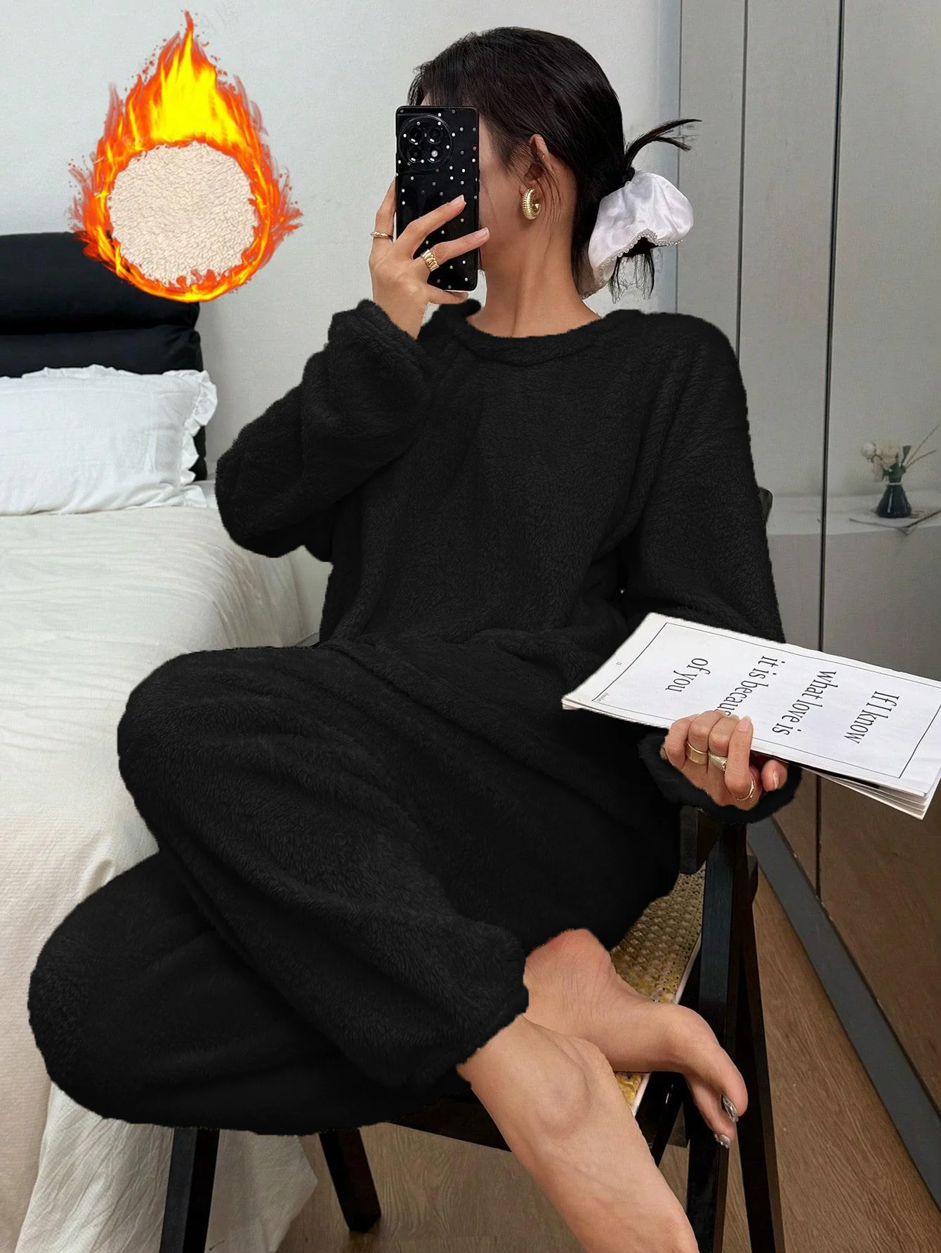 KOTTY Women’s Black Winter Lounge Wear Set - Image 4