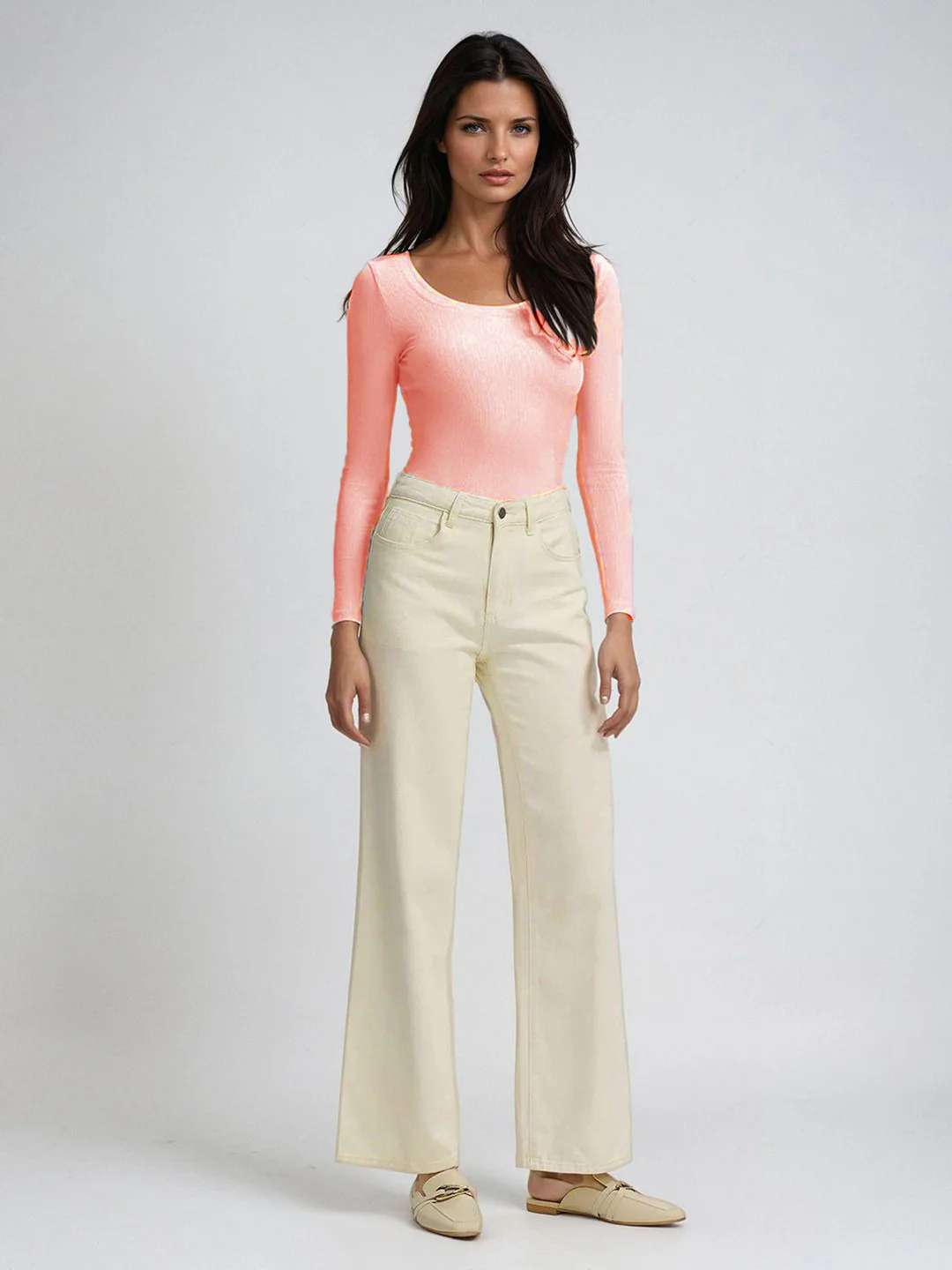 KOTTY Women‚Äôs Blush Pink Long Sleeve Fitted Top