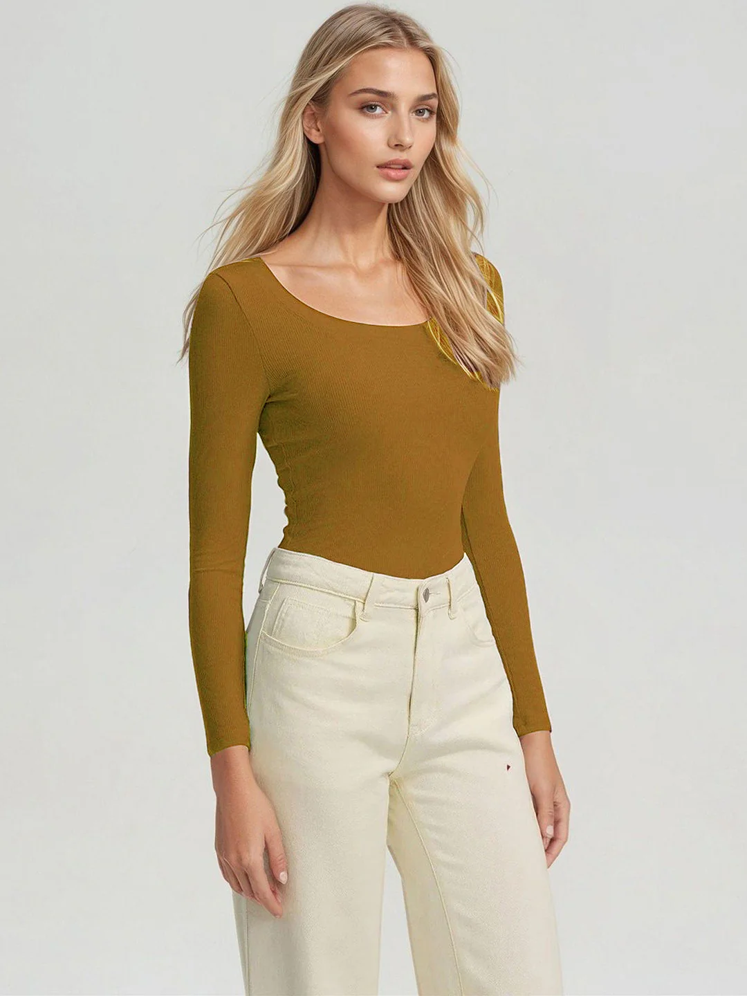 KOTTY Women’s Mustard Brown Long Sleeve Fitted Top - Image 2