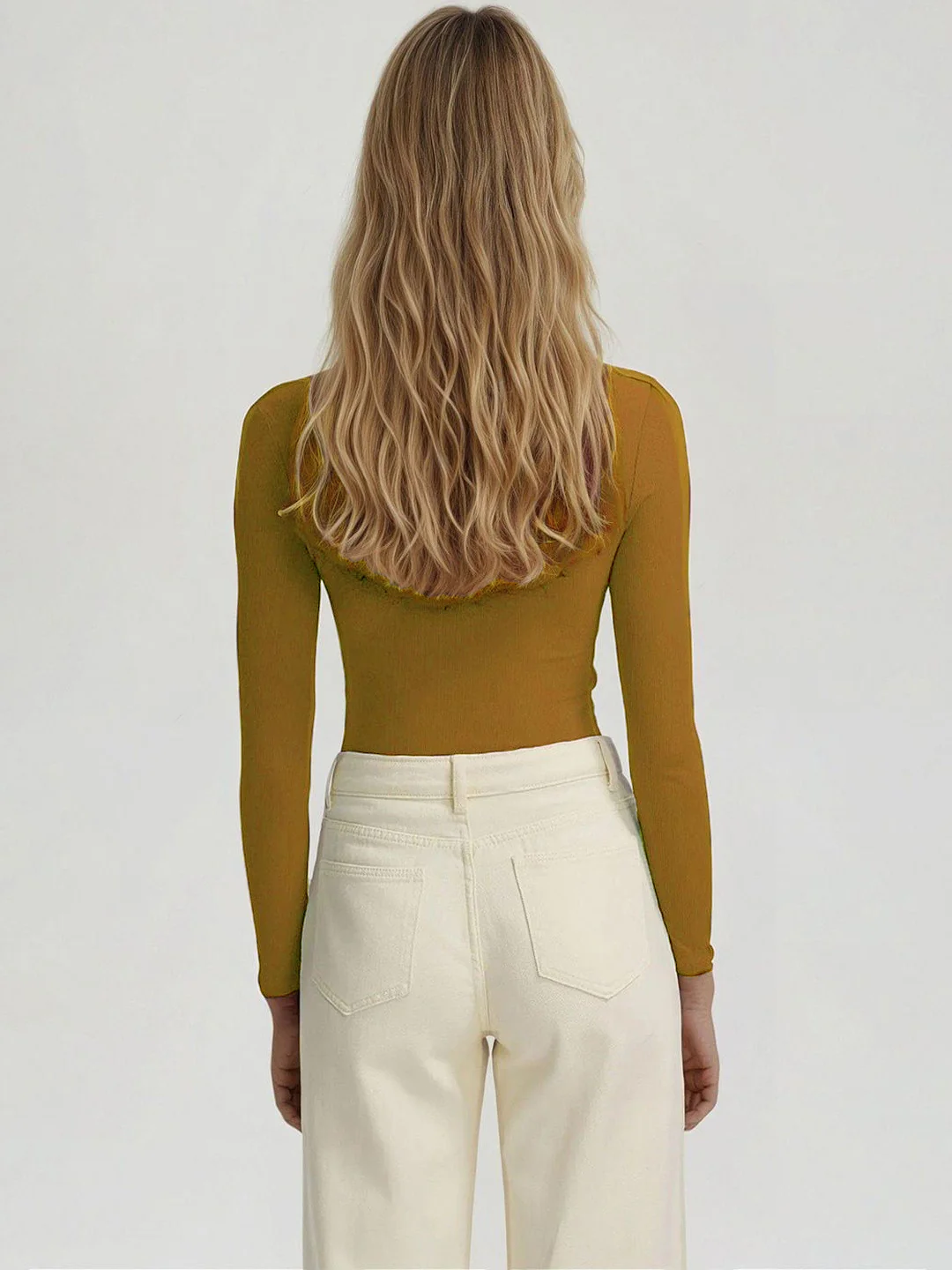 KOTTY Women’s Mustard Brown Long Sleeve Fitted Top - Image 4