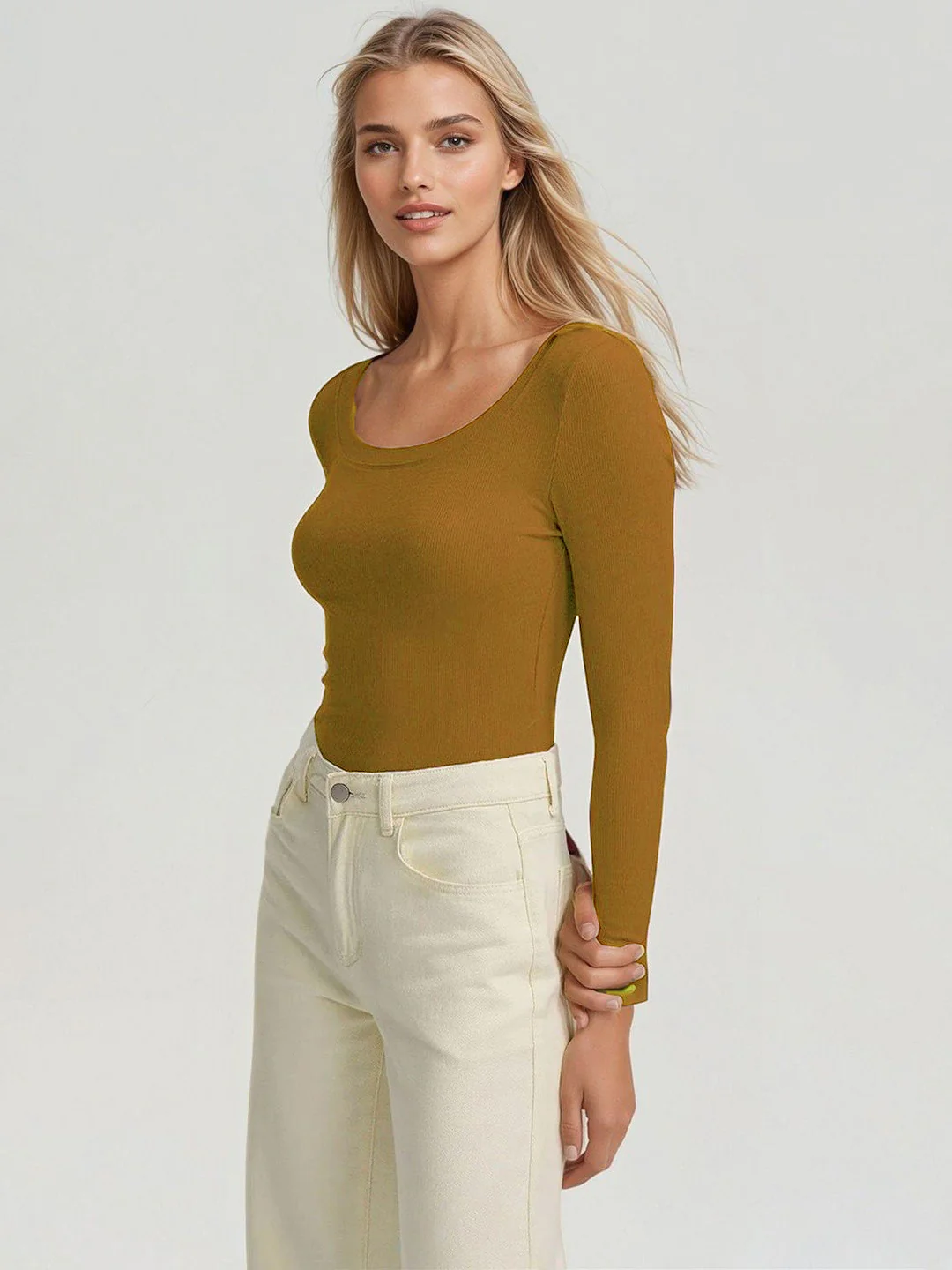 KOTTY Women’s Mustard Brown Long Sleeve Fitted Top - Image 5
