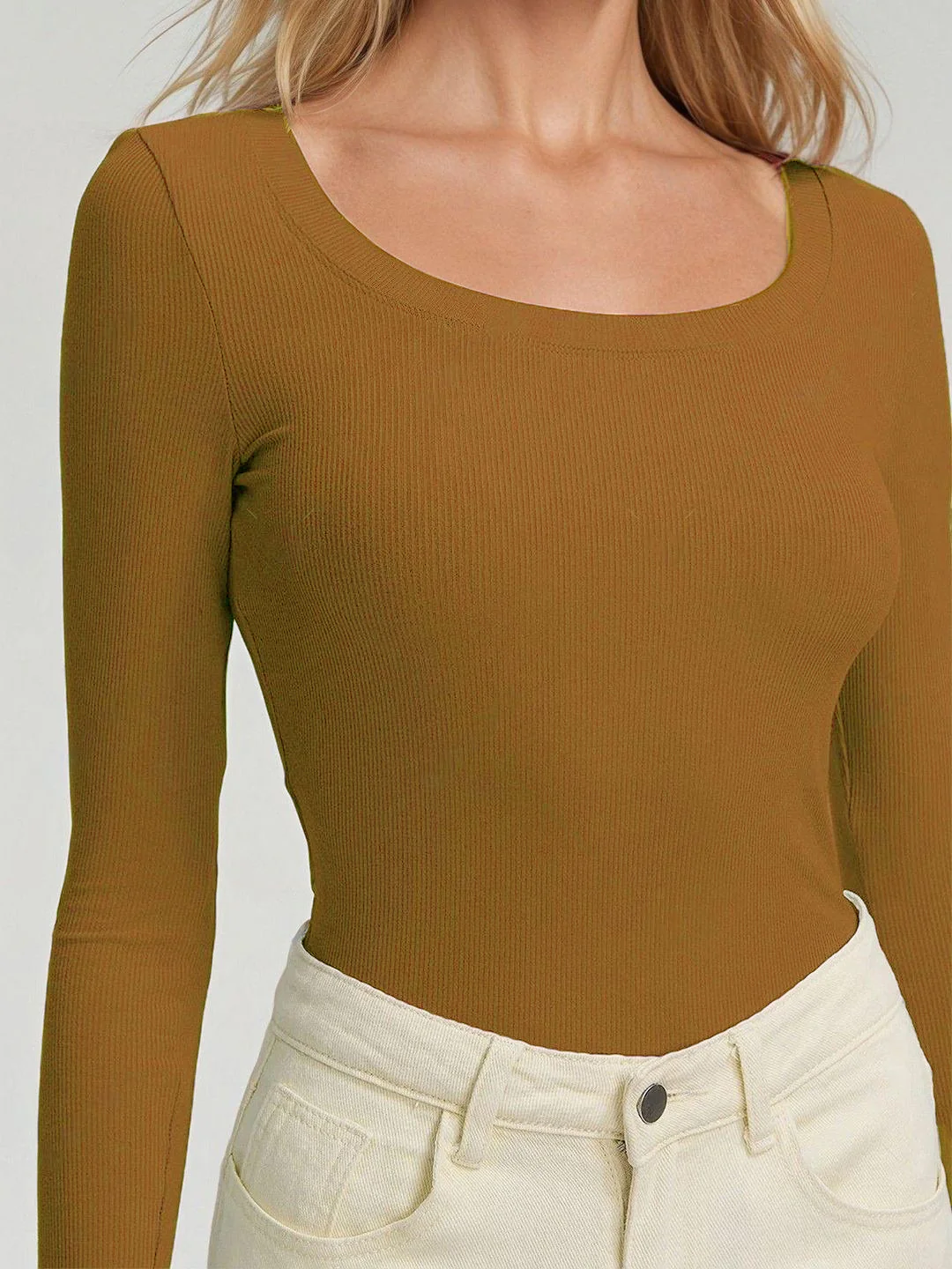KOTTY Women’s Mustard Brown Long Sleeve Fitted Top - Image 6