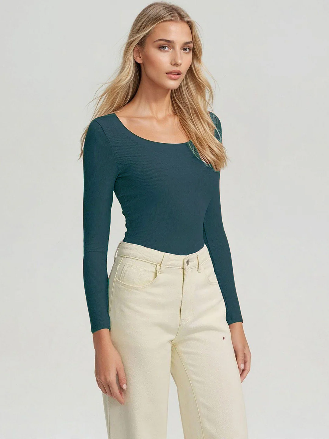 KOTTY Women‚Äôs Teal Green Long Sleeve Fitted Top - Image 5