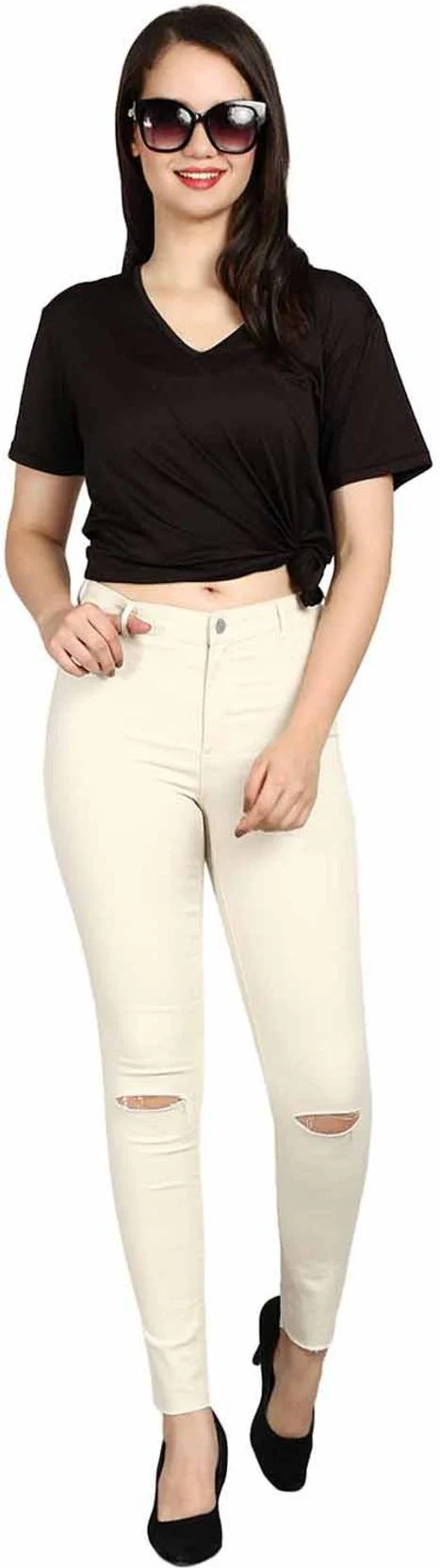 KOTTY  Women Skinny Mid Rise Beige Jeans - Image 5