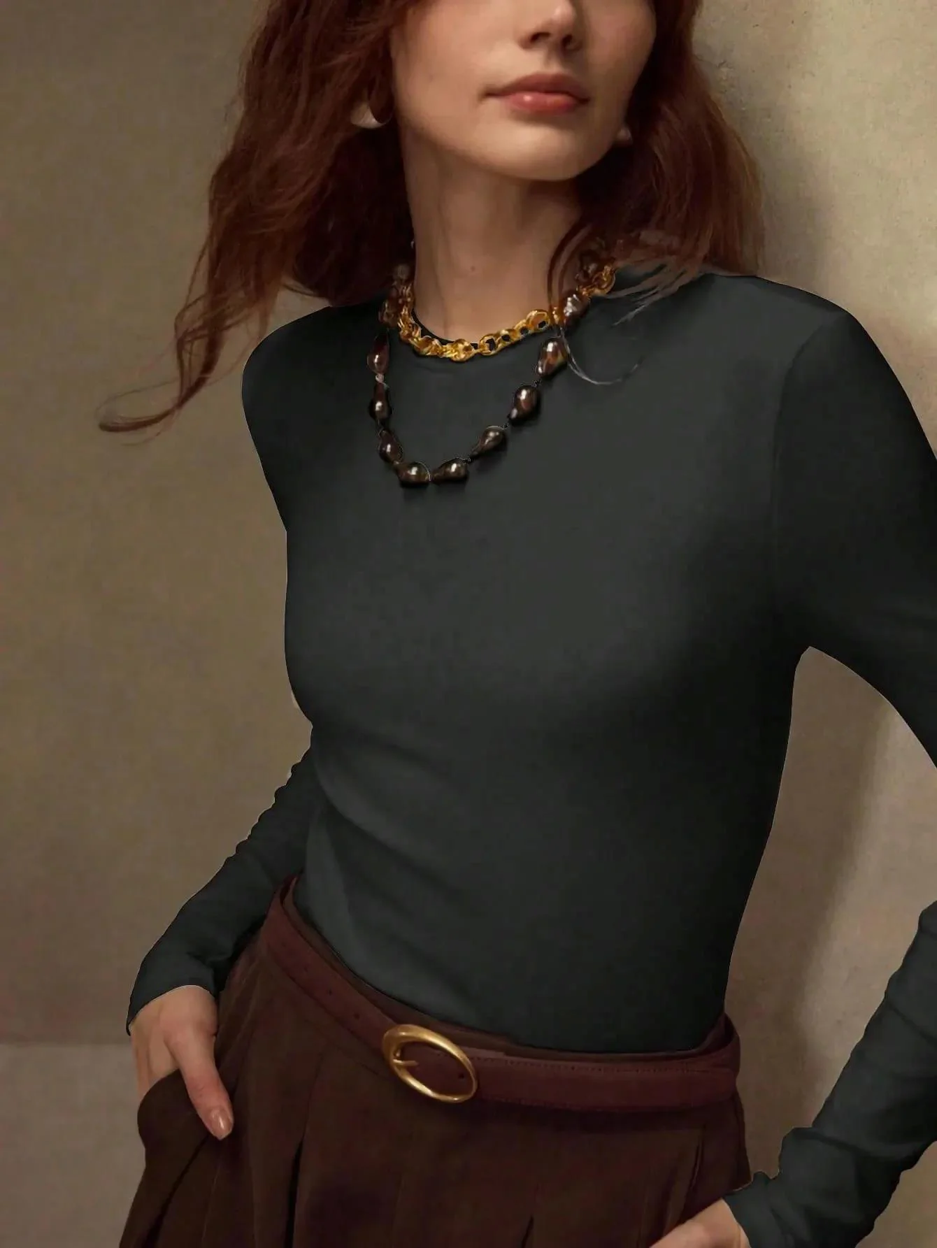 KOTTY Women Solid Grey Long Sleeve Slim Fit Top - Image 2