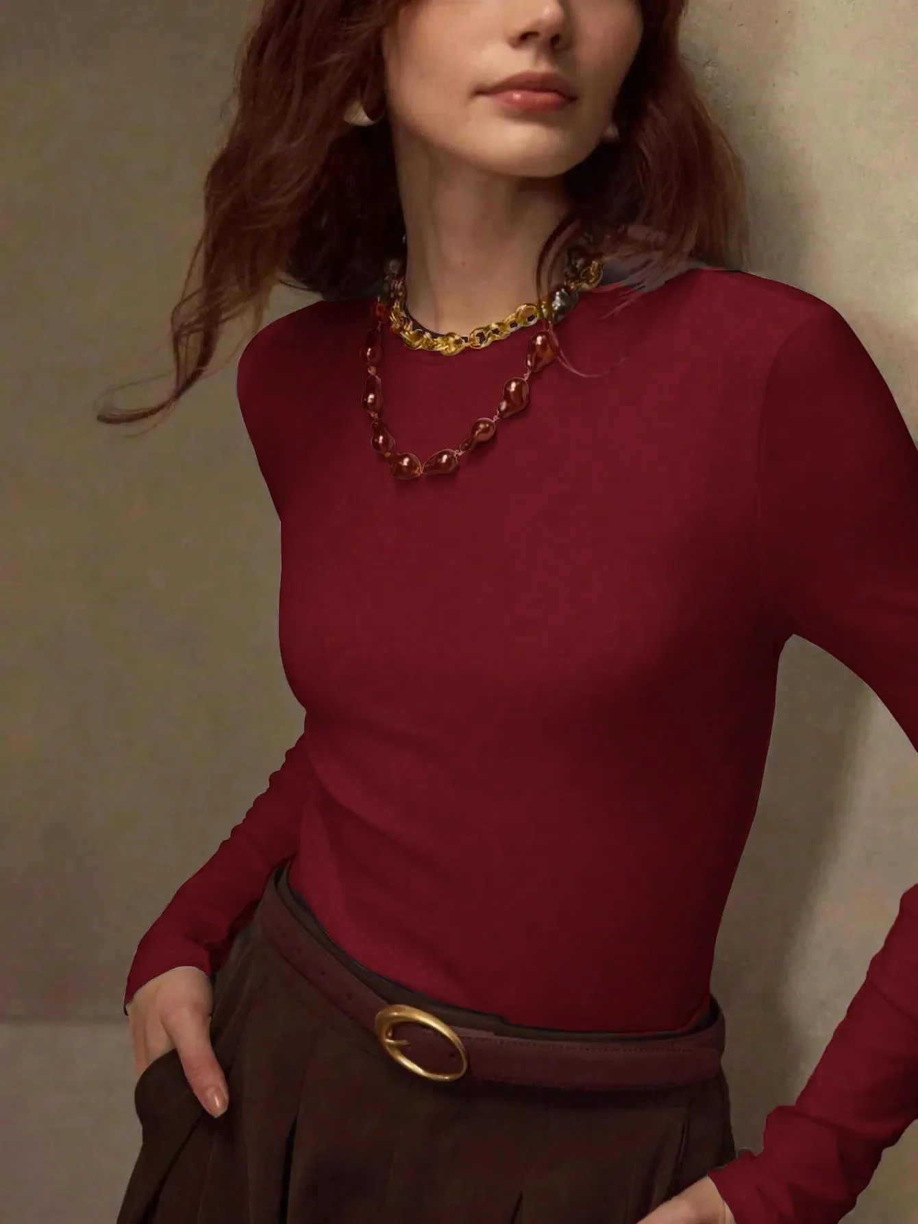 KOTTY Women Solid Maroon Long Sleeve Slim Fit Top - Image 5
