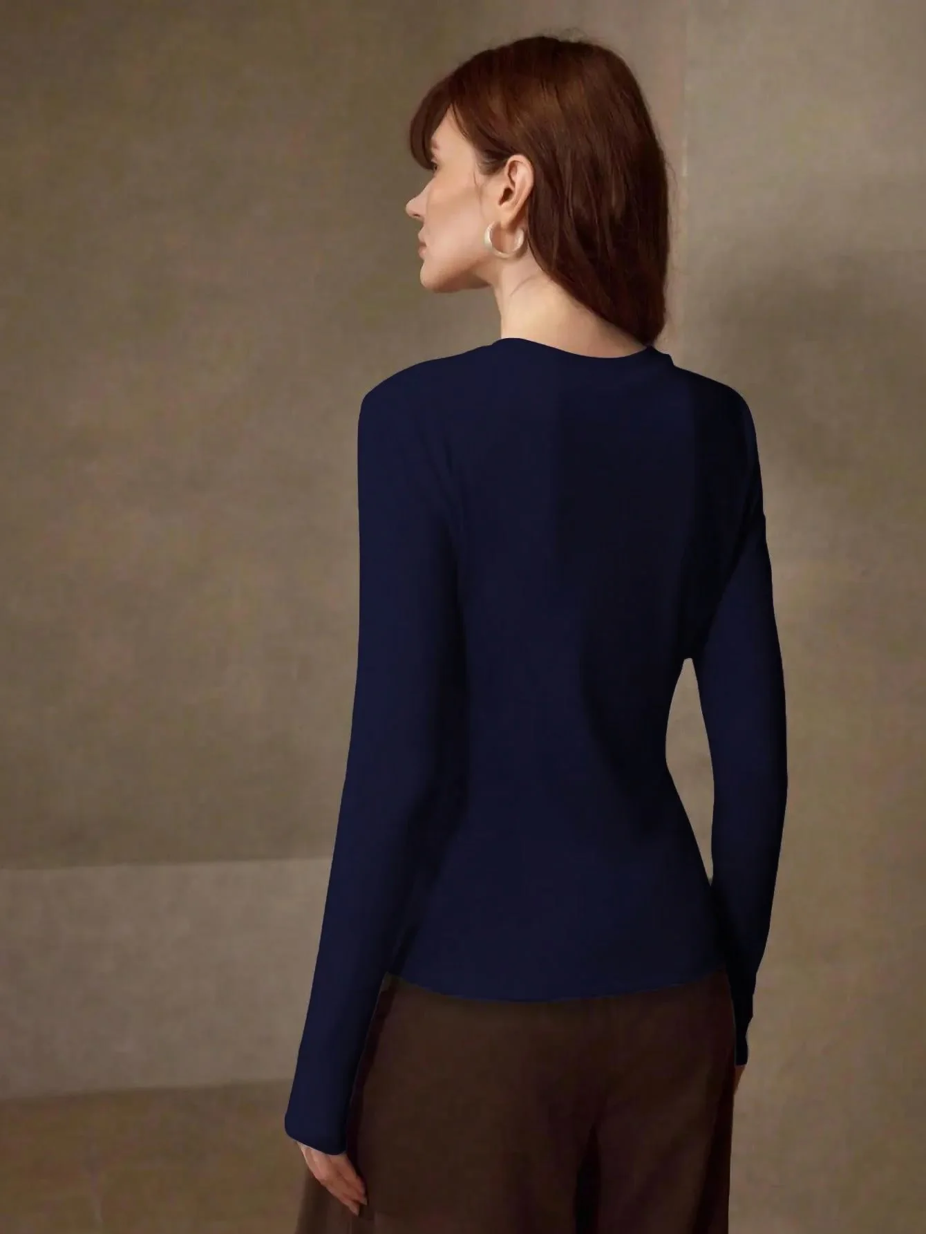 KOTTY Women Solid Navy Blue Long Sleeve Slim Fit Top - Image 3