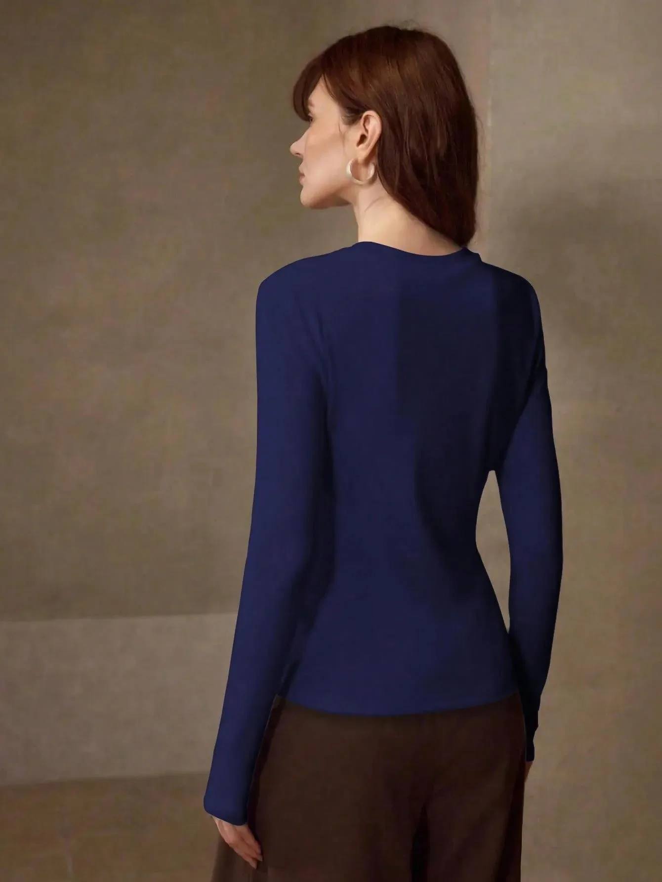 KOTTY Women Solid Royal Blue Long Sleeve Slim Fit Top - Image 3
