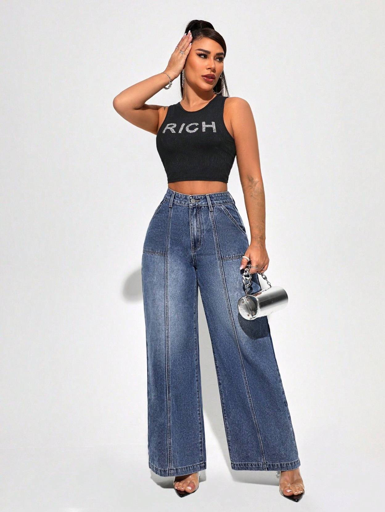 KOTTY  Women Straight Fit High Rise Dark Blue Jeans - Image 4