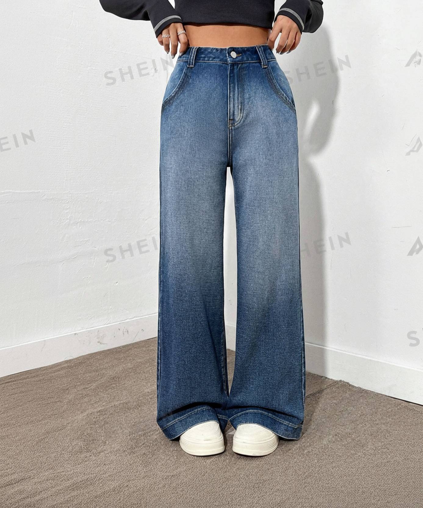 KOTTY Women Straight Fit High Rise Dark Blue Jeans
