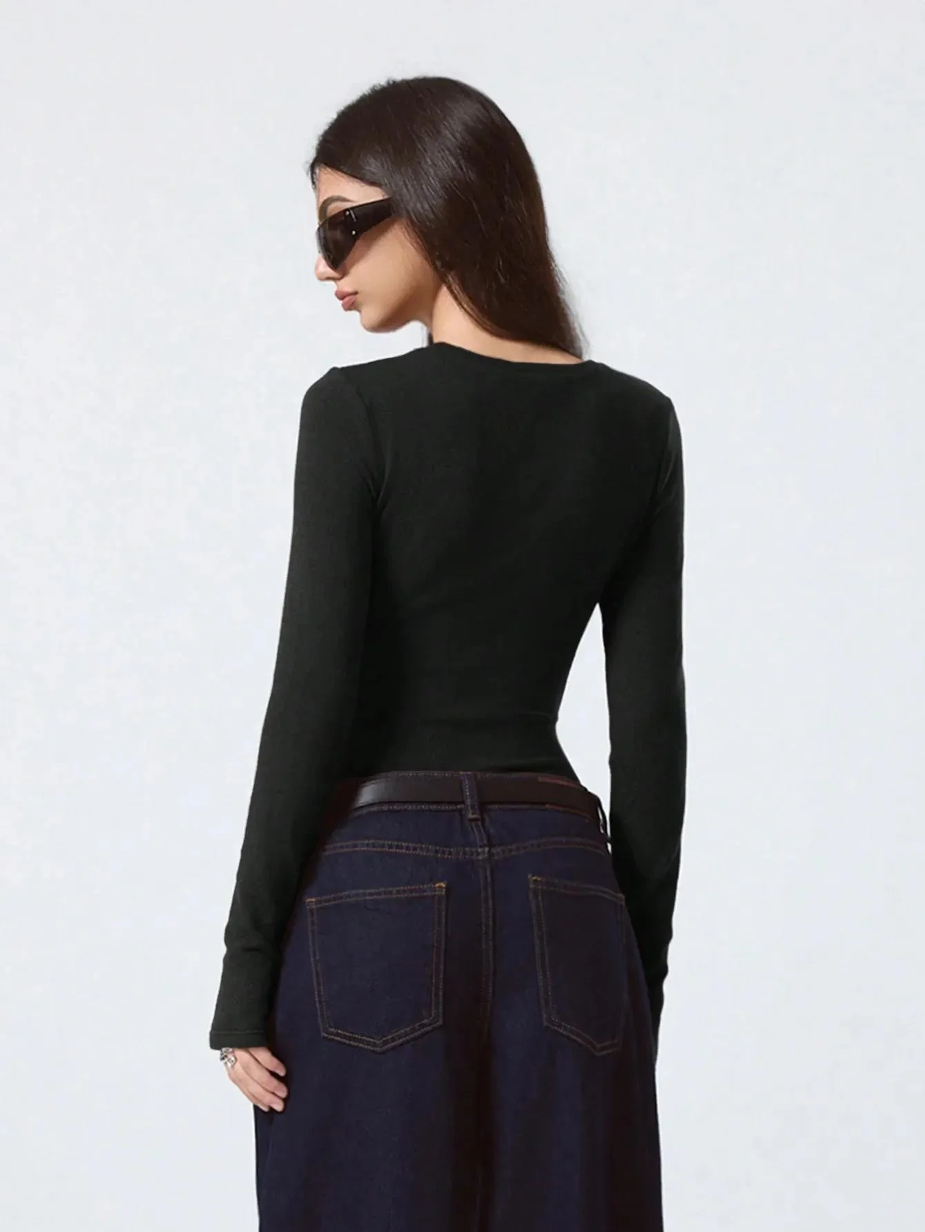 KOTTY Women's Black Long Sleeve Fitted Top - Image 2
