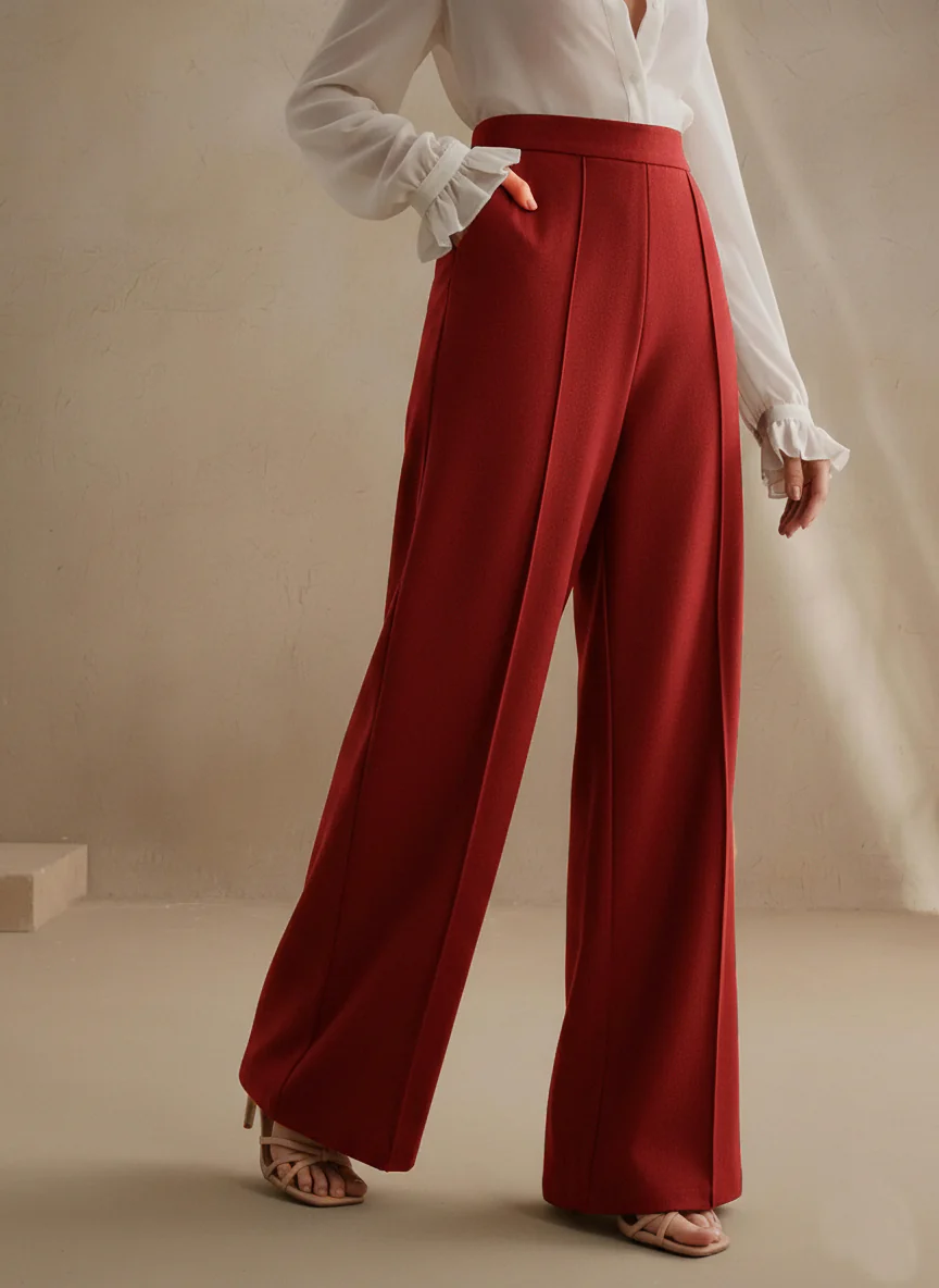 Maroon High Waist Wide Leg Women‚Äôs Pants - Image 3