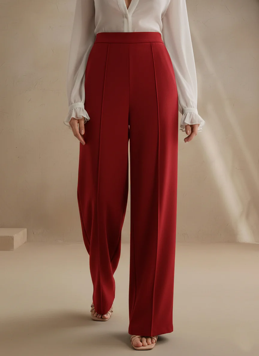 Maroon High Waist Wide Leg Women‚Äôs Pants - Image 4