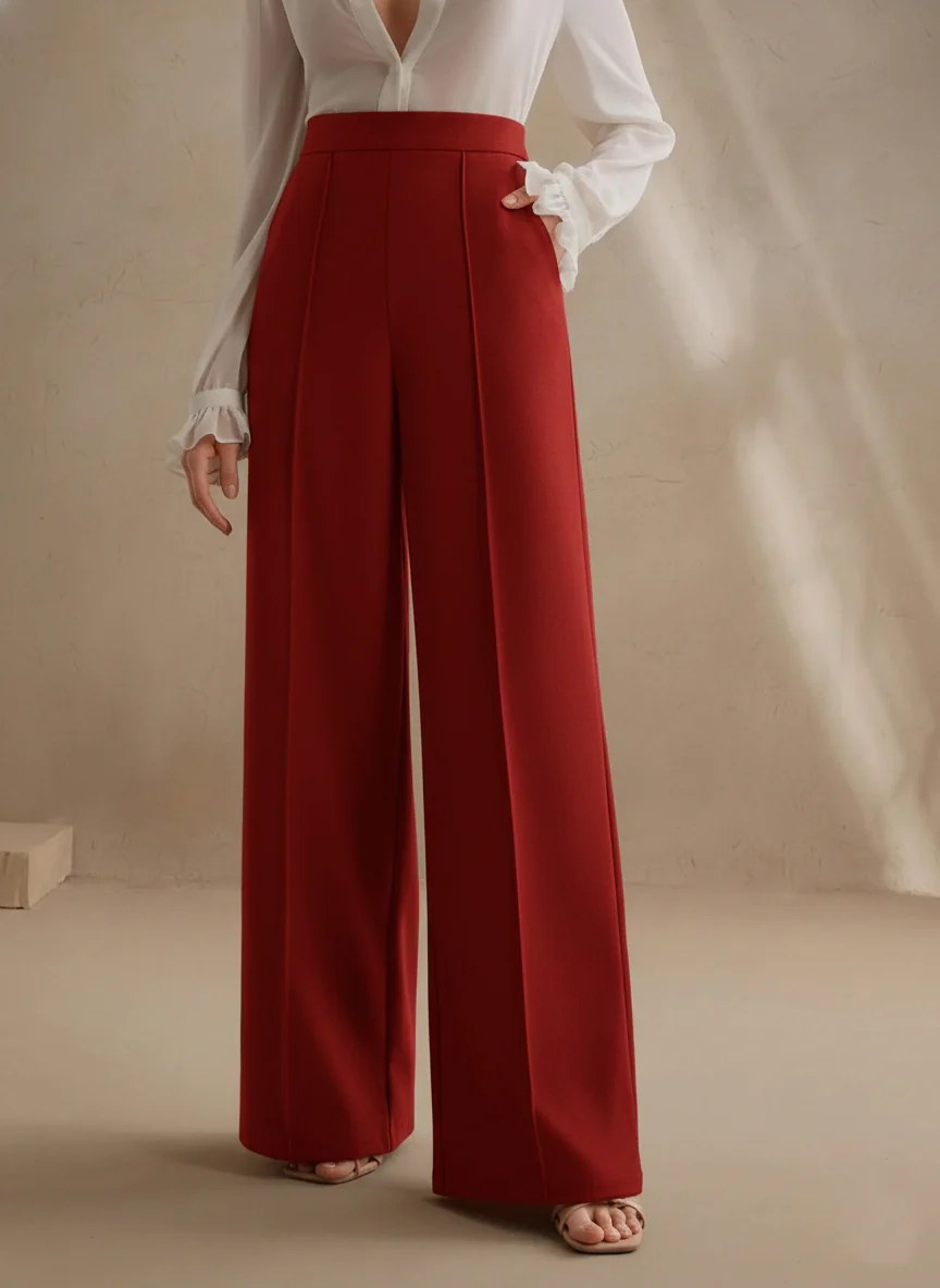 Maroon High Waist Wide Leg Women‚Äôs Pants - Image 5