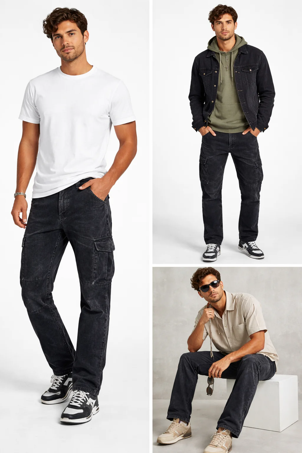 Men’s Dark Wash Cargo Jeans - Image 2