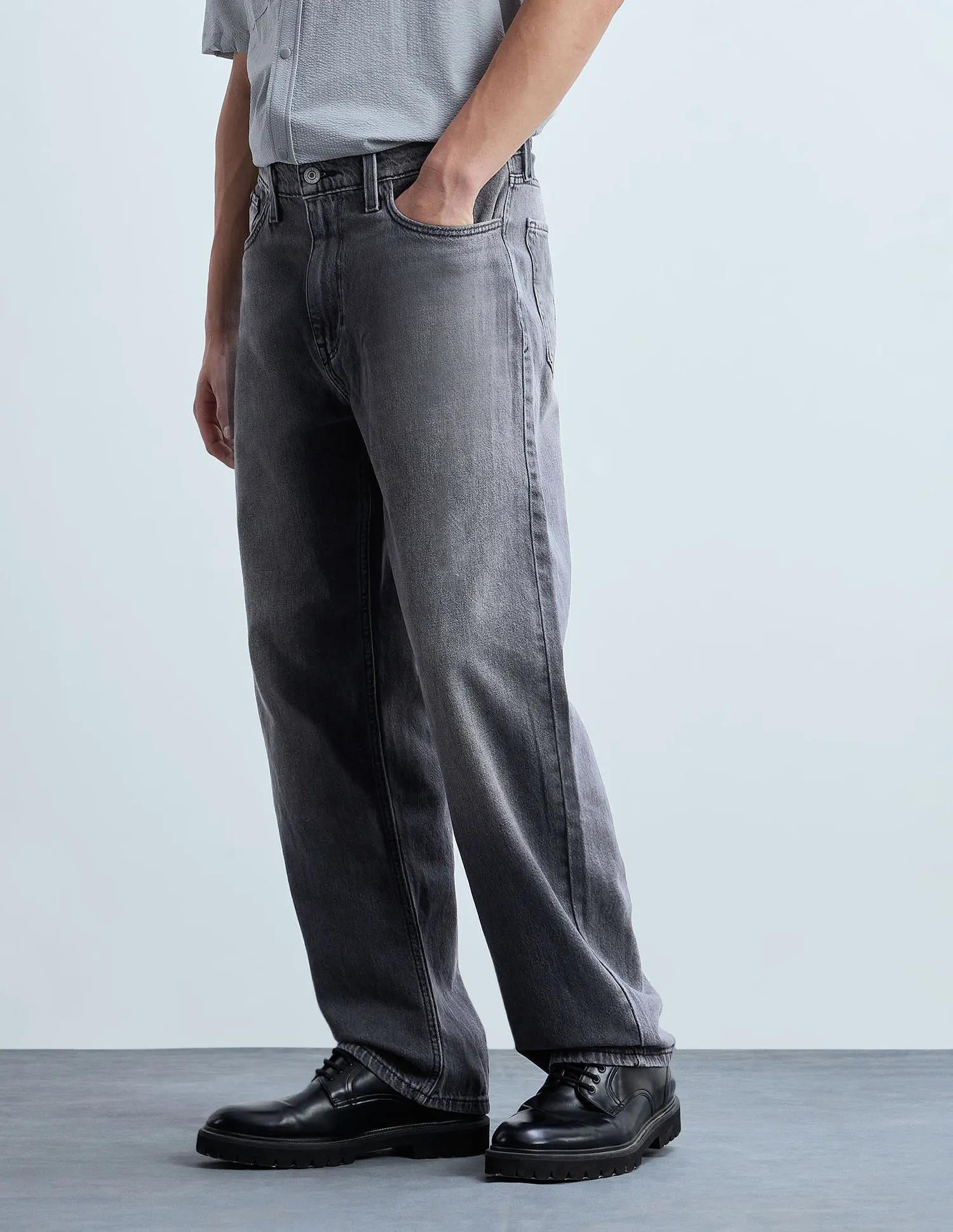 Men’s Grey Washed Straight Leg Jeans - Image 3