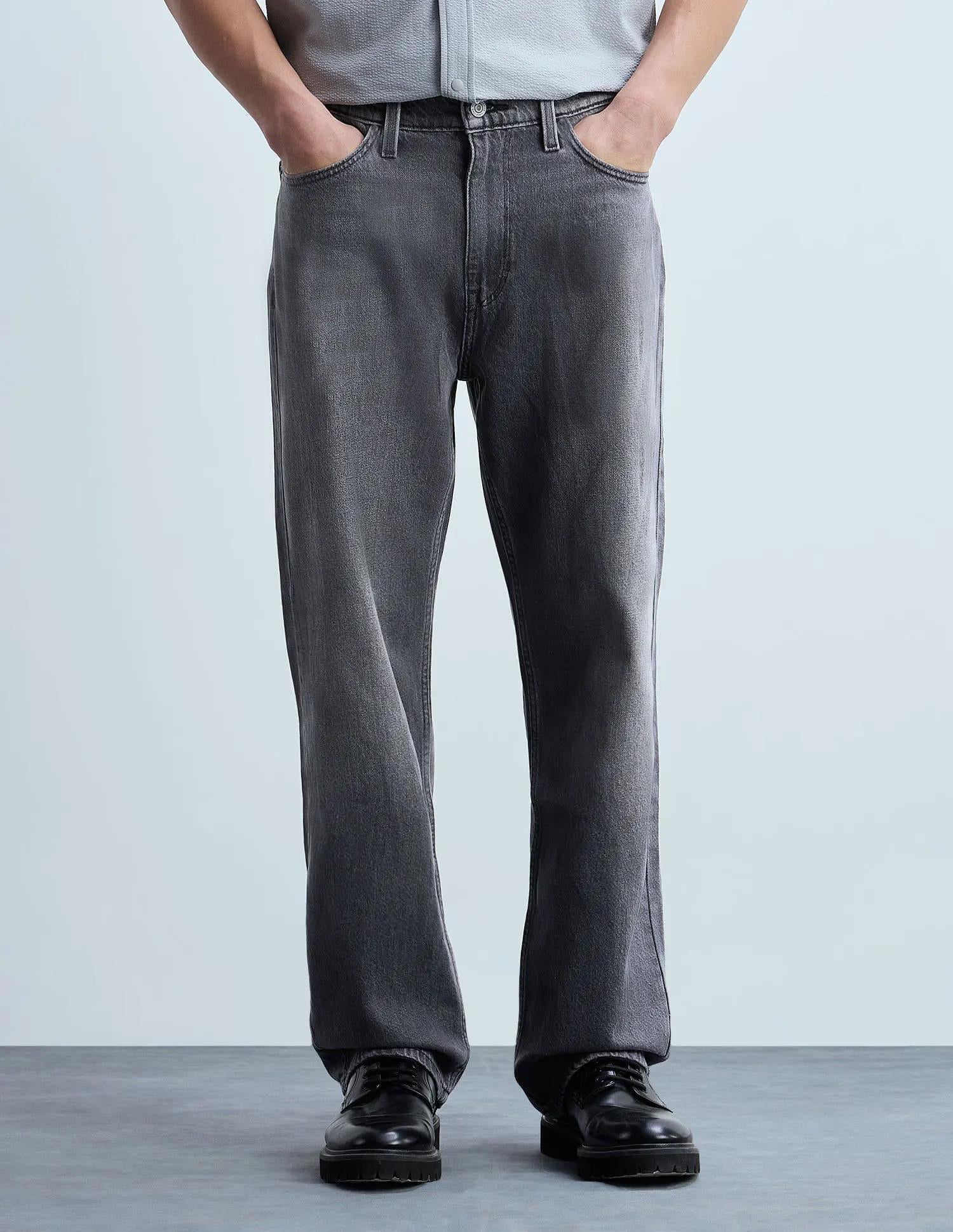 Men’s Grey Washed Straight Leg Jeans - Image 5