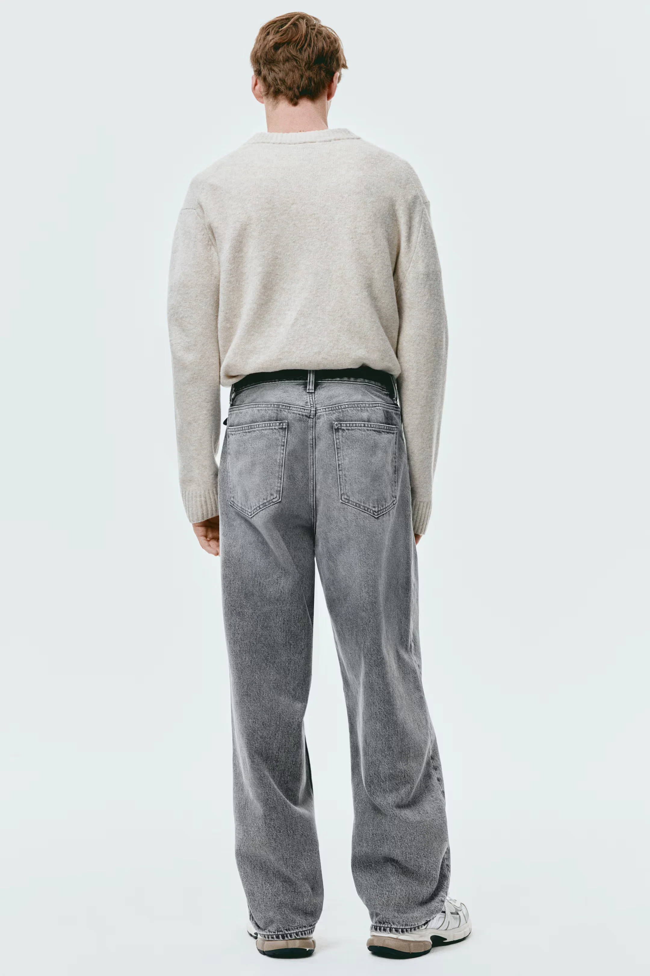 Men’s Grey Washed Wide Leg Jeans - Image 4