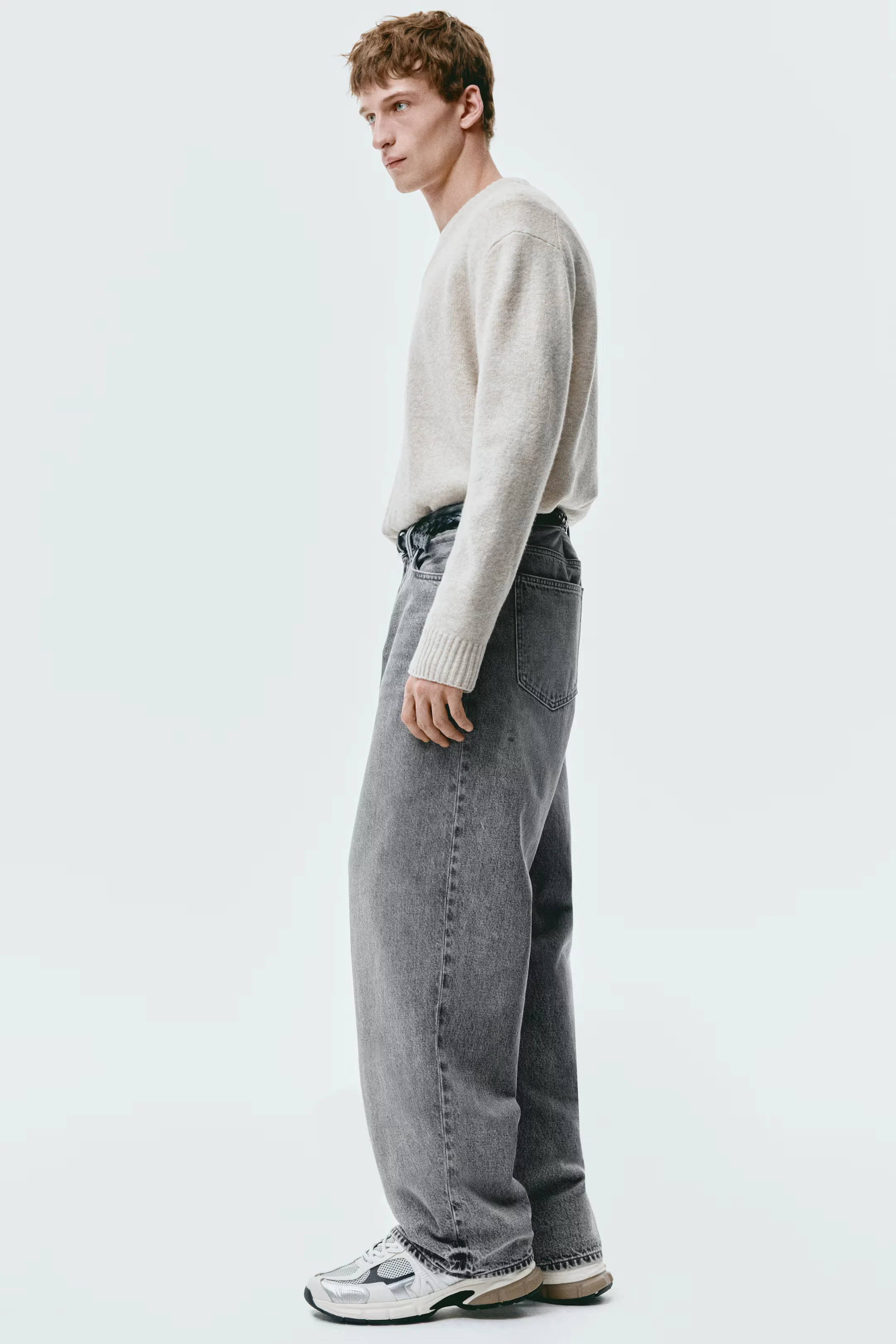 Men’s Grey Washed Wide Leg Jeans - Image 5