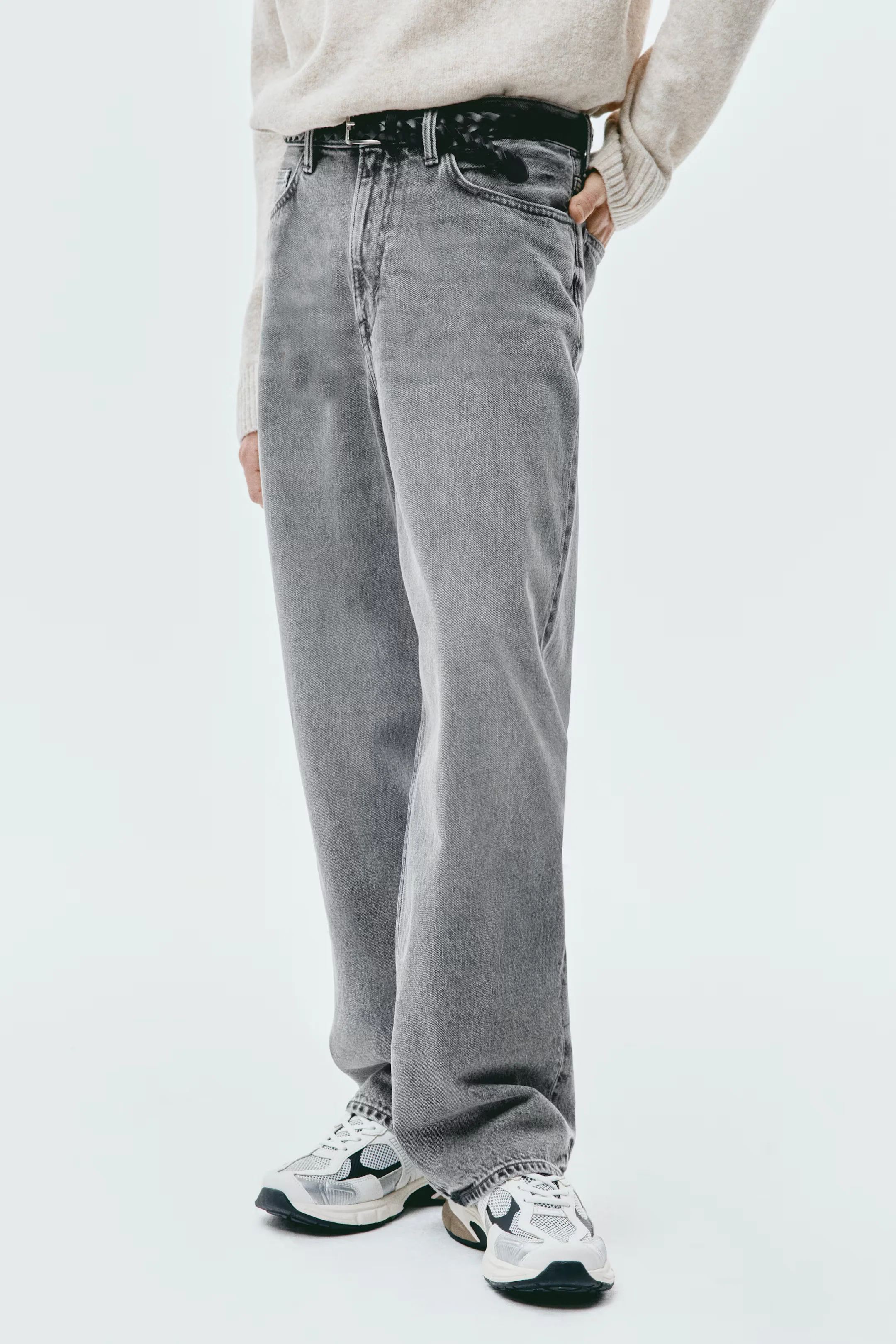 Men’s Grey Washed Wide Leg Jeans - Image 6