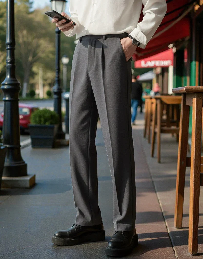 Men Mid-Rise Straight Fit Korean Trousers - Image 29