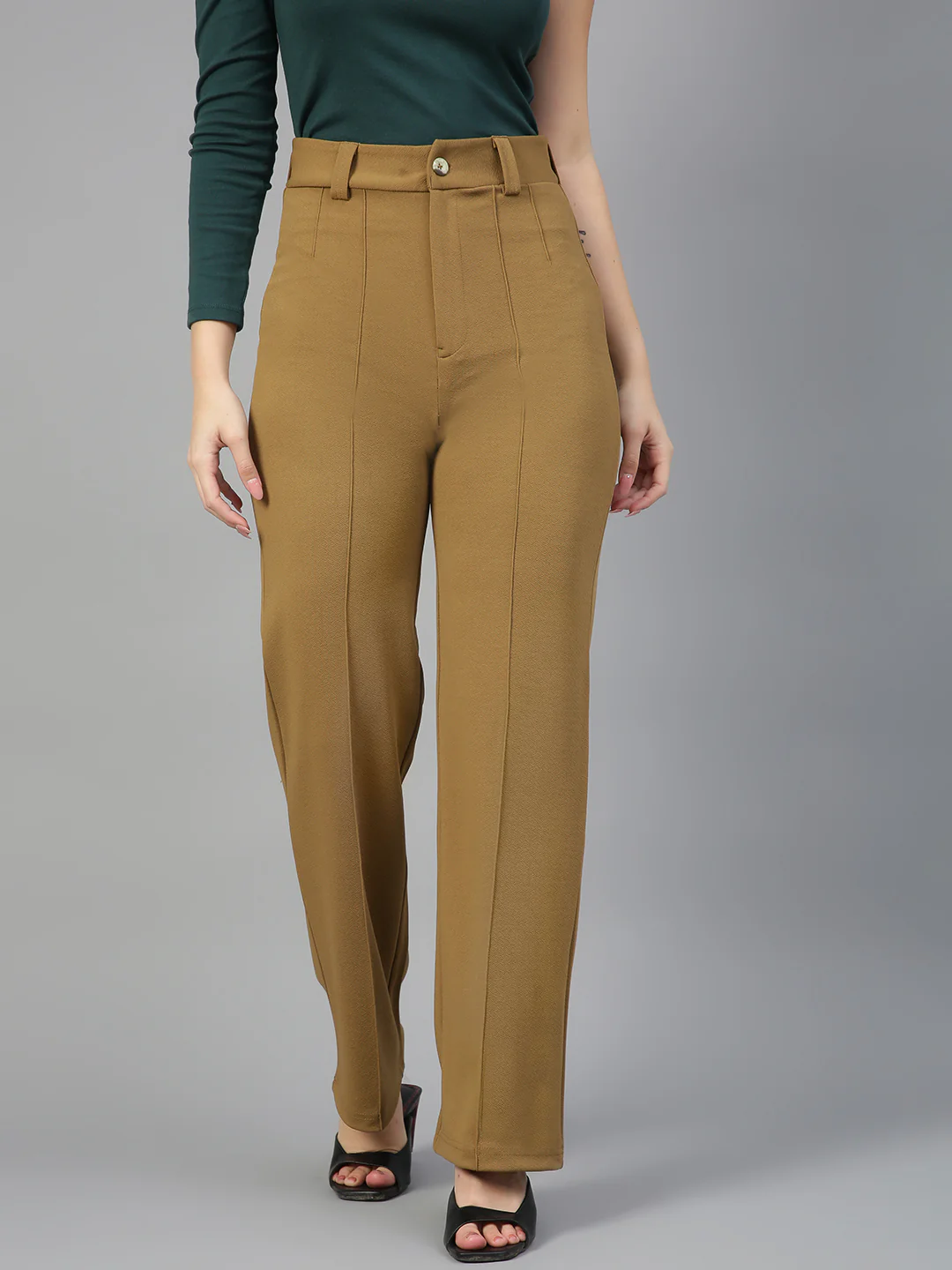 One Shoulder Puff Sleeve Top with High Waist Tailored Pants - Image 4