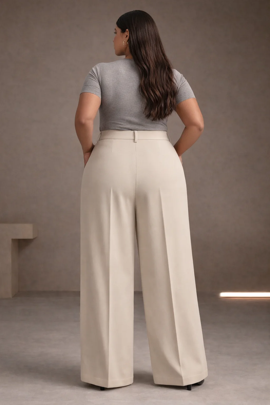 Plus Size Women’s Beige Wide Leg Palazzo Pants - Image 2
