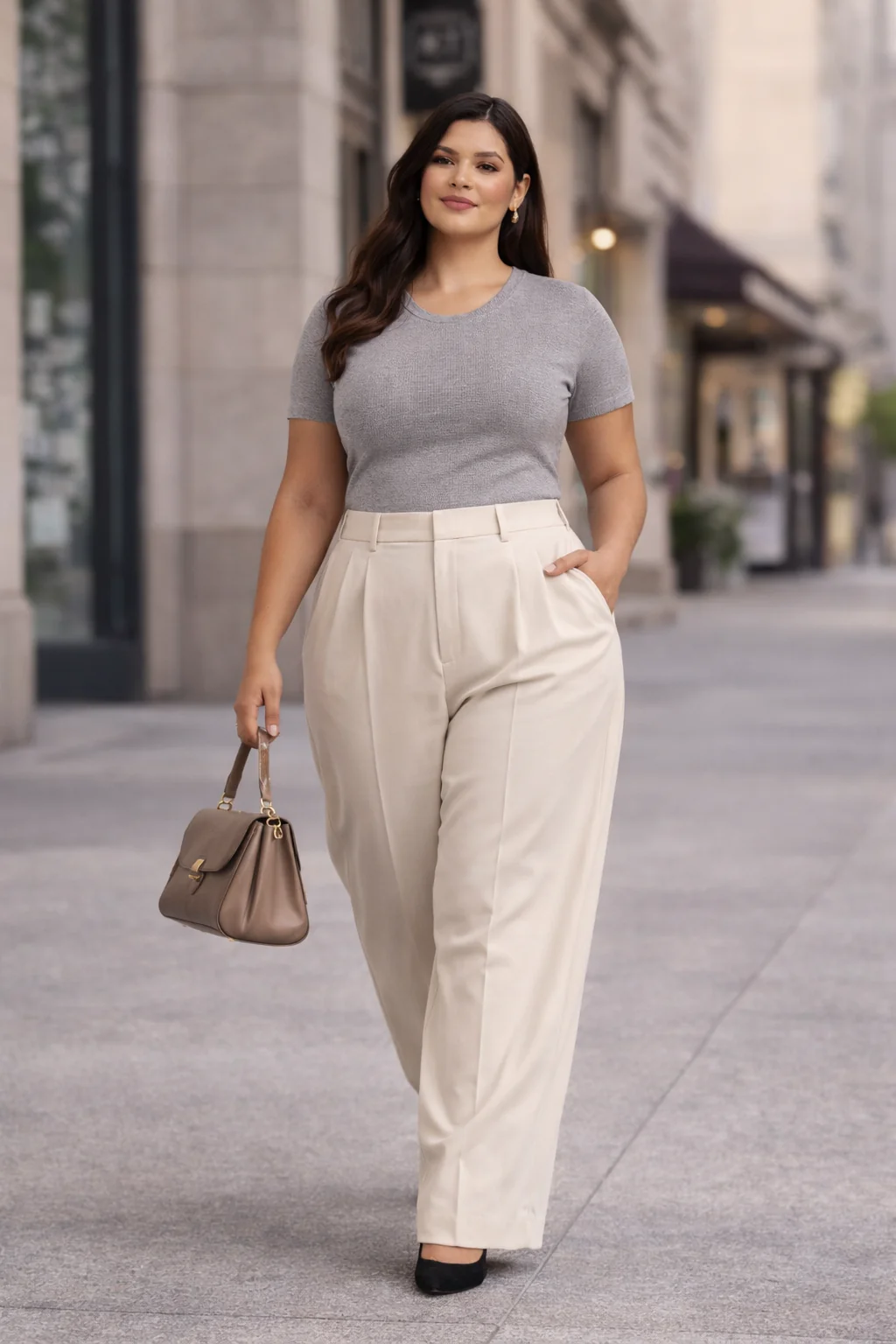 Plus Size Women’s Beige Wide Leg Palazzo Pants - Image 6