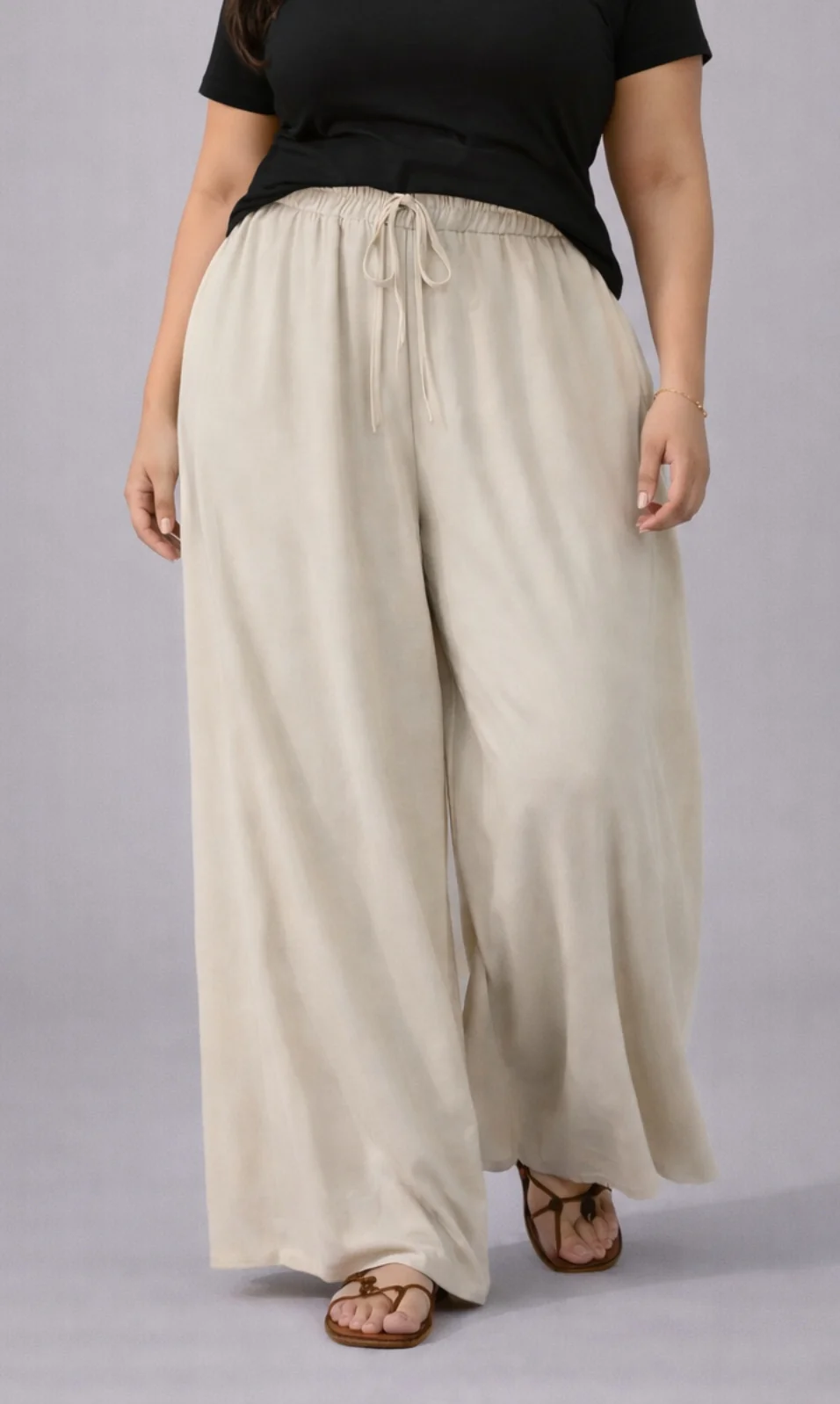 Plus Size Women’s Beige Wide Leg Palazzo Pants - Image 4