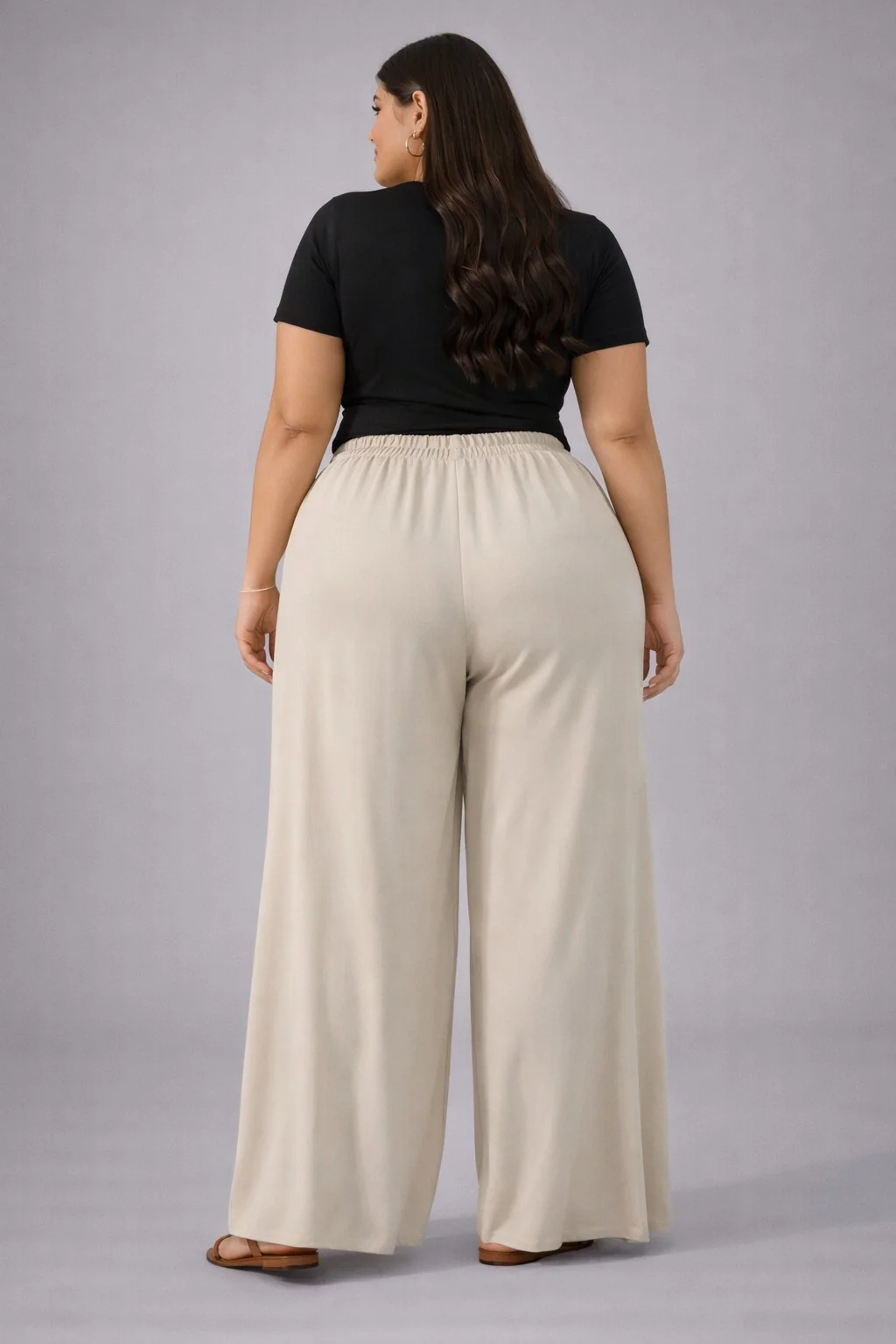 Plus Size Women’s Beige Wide Leg Palazzo Pants - Image 5