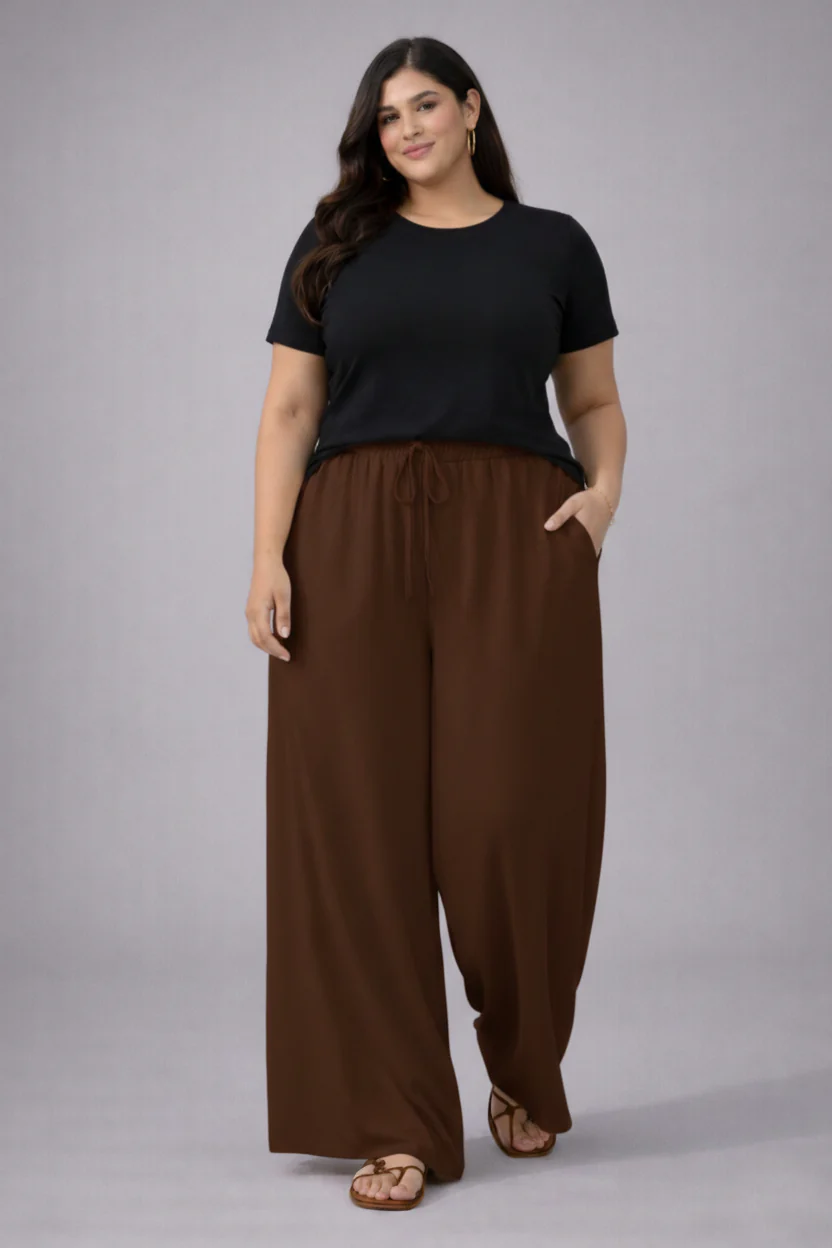 Plus Size Women’s Brown Wide Leg Palazzo Pants - Image 2