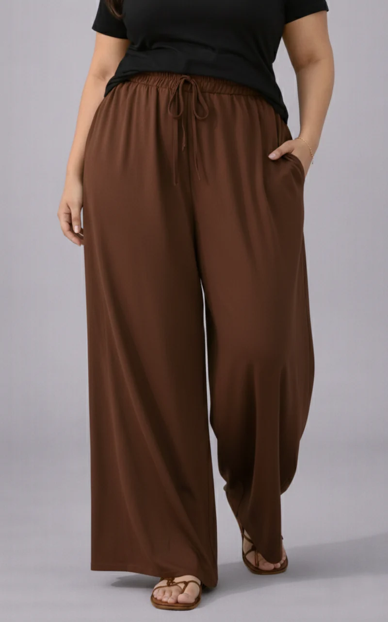 Plus Size Women’s Brown Wide Leg Palazzo Pants - Image 4
