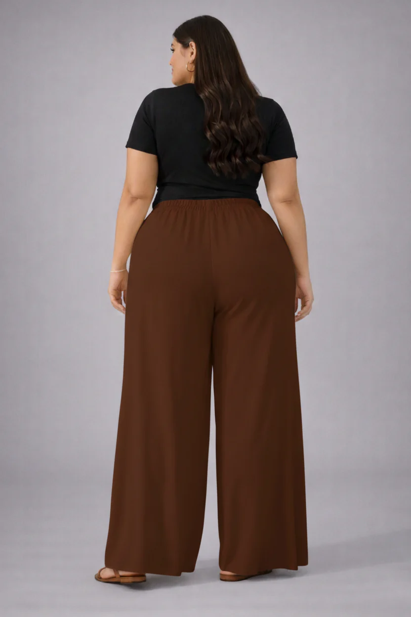 Plus Size Women’s Brown Wide Leg Palazzo Pants - Image 5