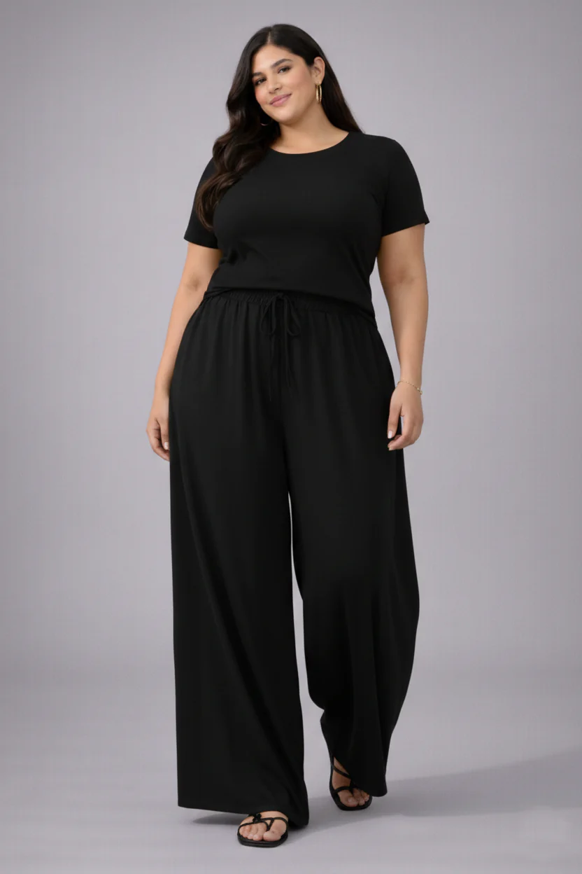 Plus Size Women’s Black Wide Leg Palazzo Pants - Image 4