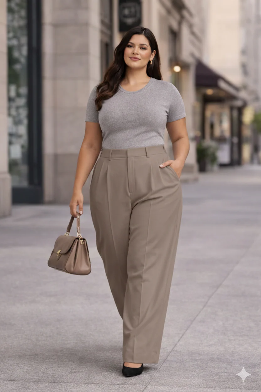 Plus Size Women’s Dirty Beige Wide Leg Palazzo Pants - Image 3
