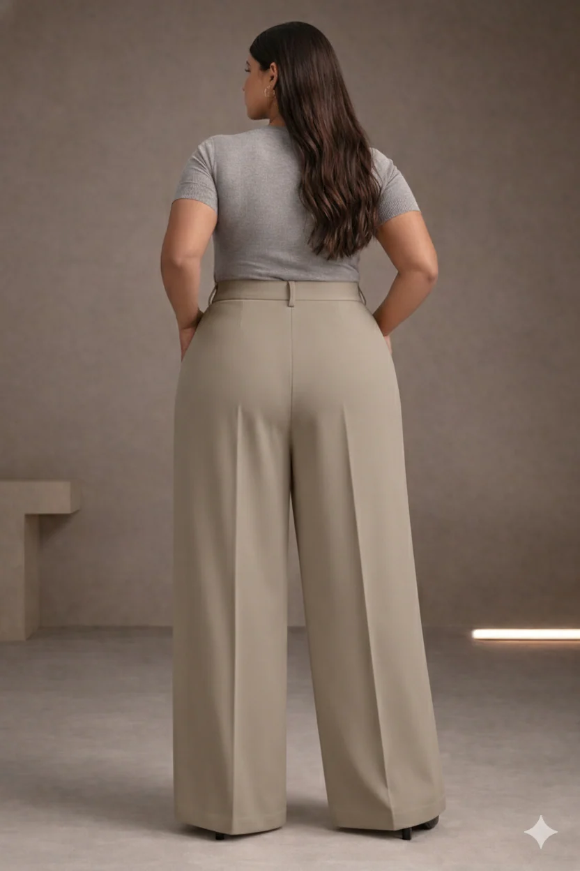 Plus Size Women’s Dirty Beige Wide Leg Palazzo Pants - Image 5