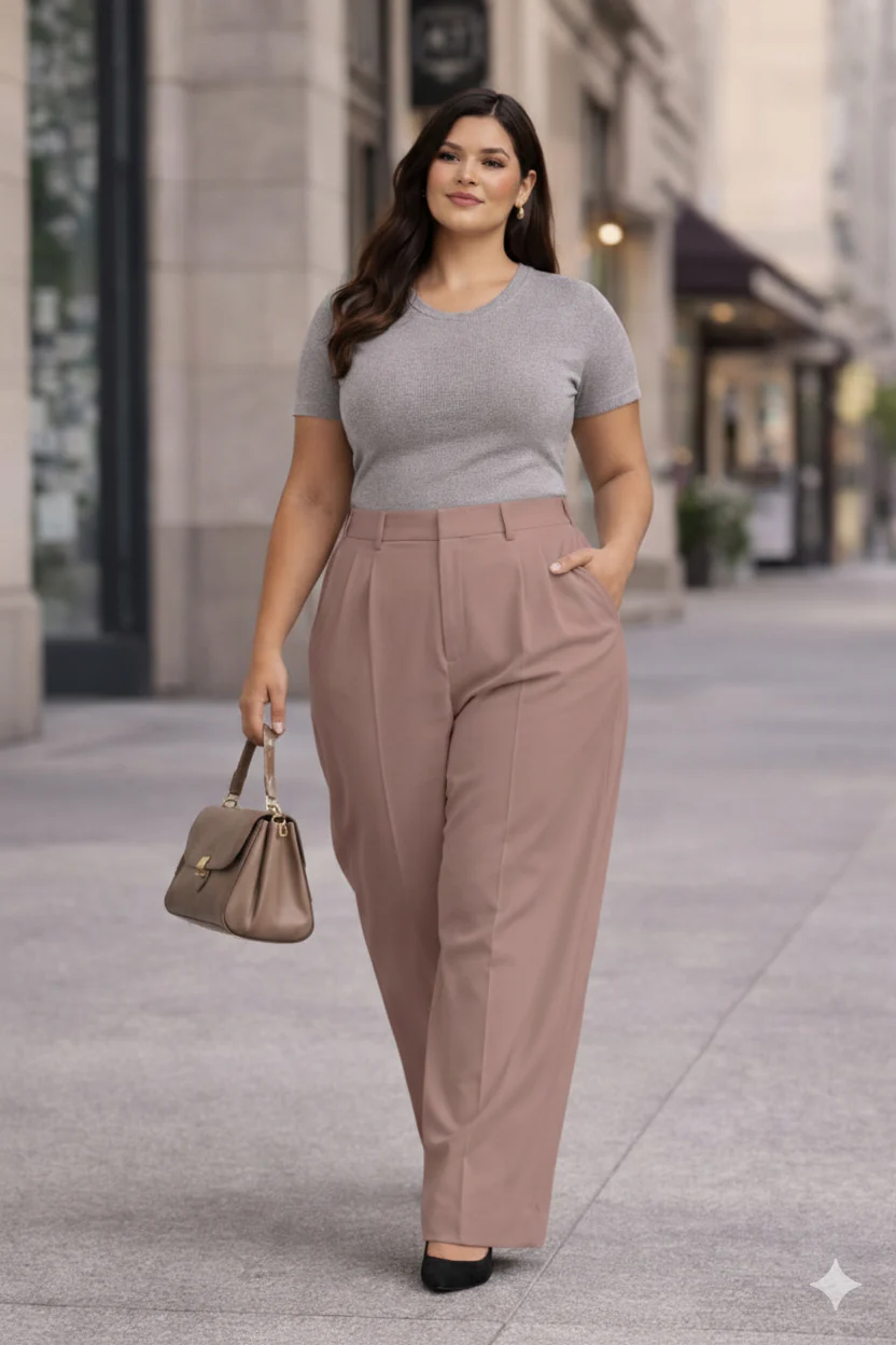 Plus Size Women’s Dirty Pink Wide Leg Palazzo Pants - Image 5