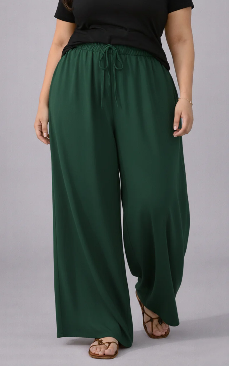 Plus Size Women’s Forest Green Wide Leg Palazzo Pants - Image 2