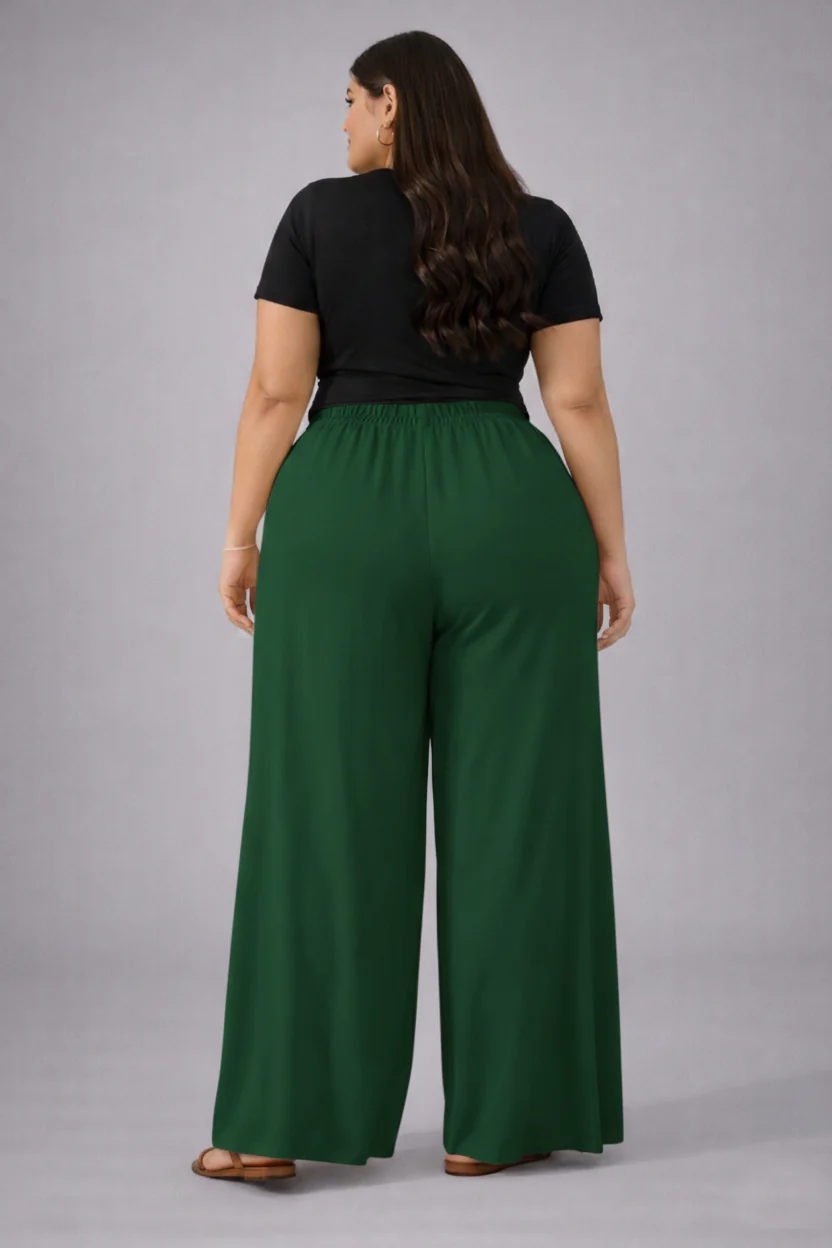 Plus Size Women’s Forest Green Wide Leg Palazzo Pants - Image 4