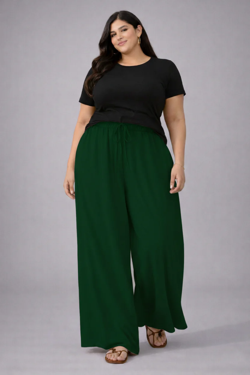 Plus Size Women’s Forest Green Wide Leg Palazzo Pants - Image 5
