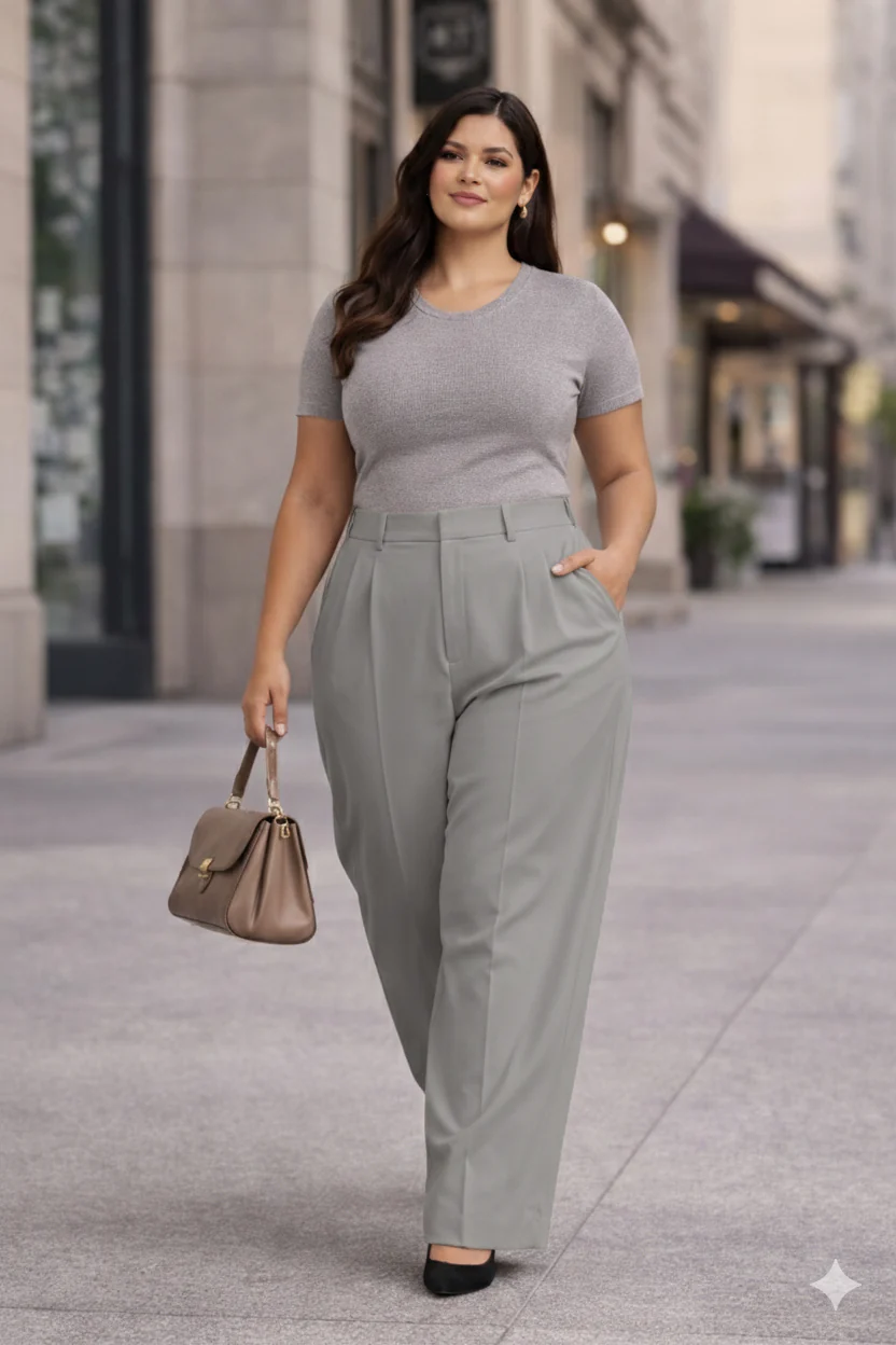 Plus Size Women’s Grey Wide Leg Palazzo Pants - Image 3