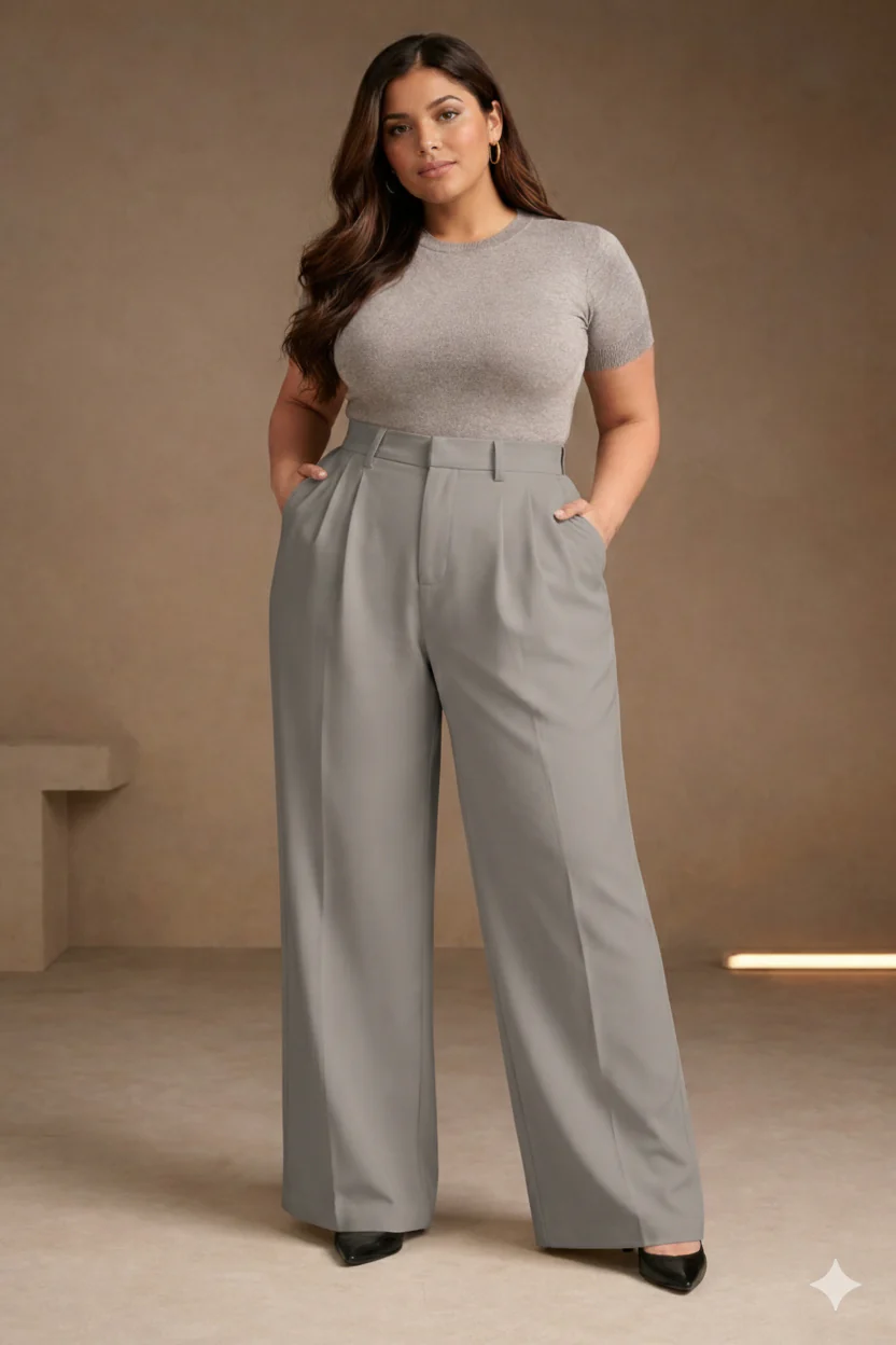 Plus Size Women’s Grey Wide Leg Palazzo Pants - Image 4