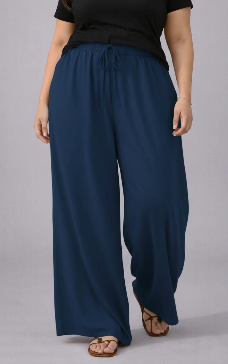 Plus Size Women’s Navy Blue Wide Leg Palazzo Pants - Image 2