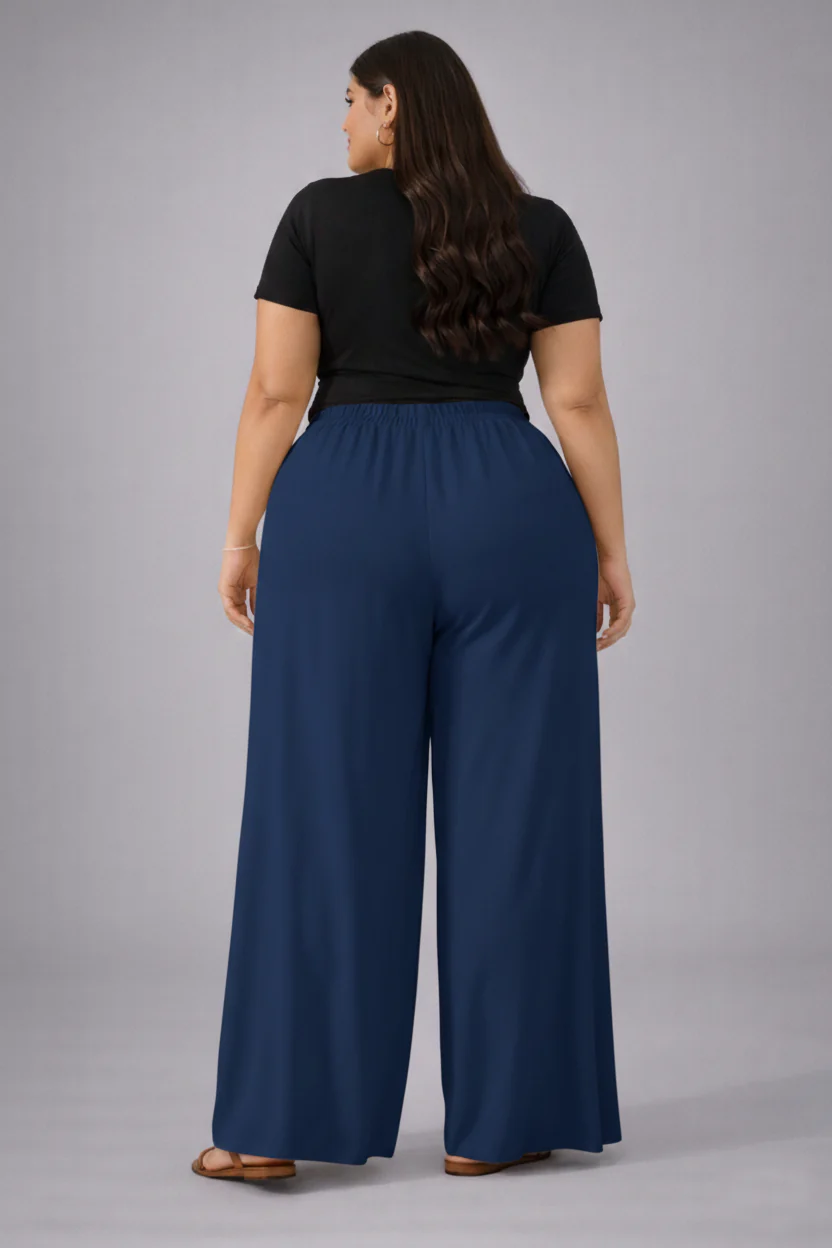 Plus Size Women’s Navy Blue Wide Leg Palazzo Pants - Image 3