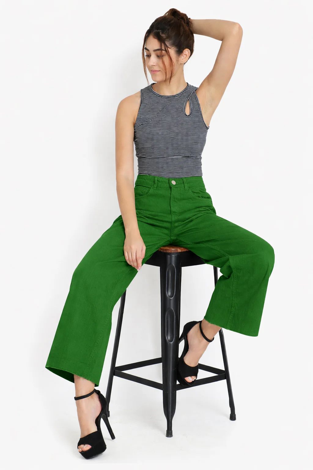 Women Green High Waist Wide Leg Jeans - Image 3