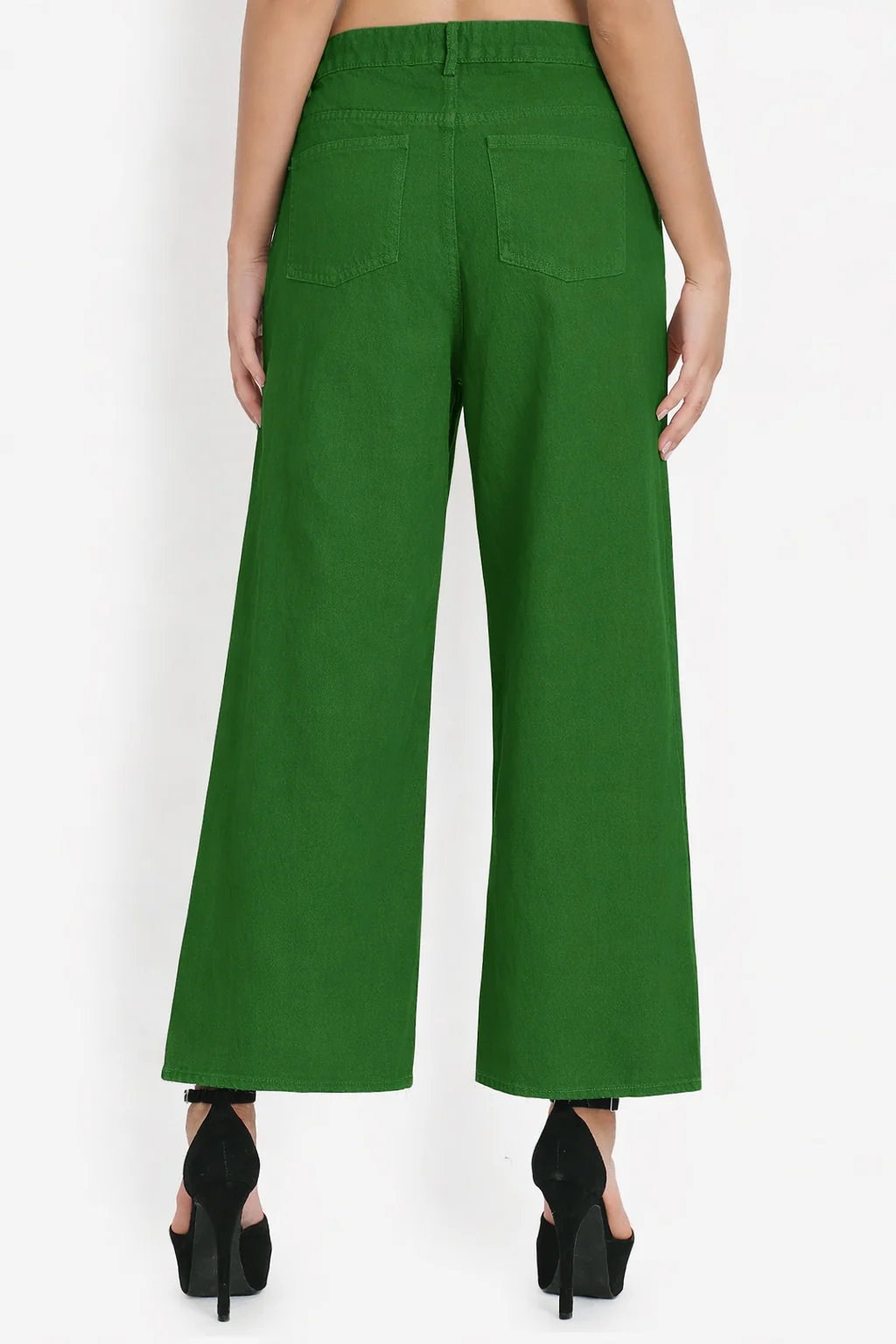 Women Green High Waist Wide Leg Jeans - Image 4