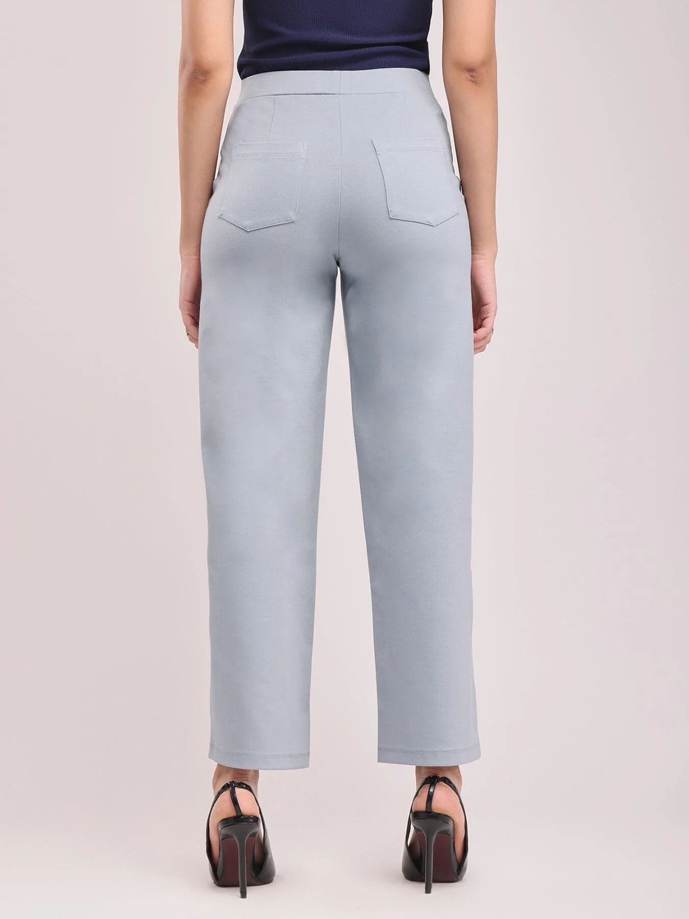 Women Light Grey High Waist Straight Fit Pants - Image 4