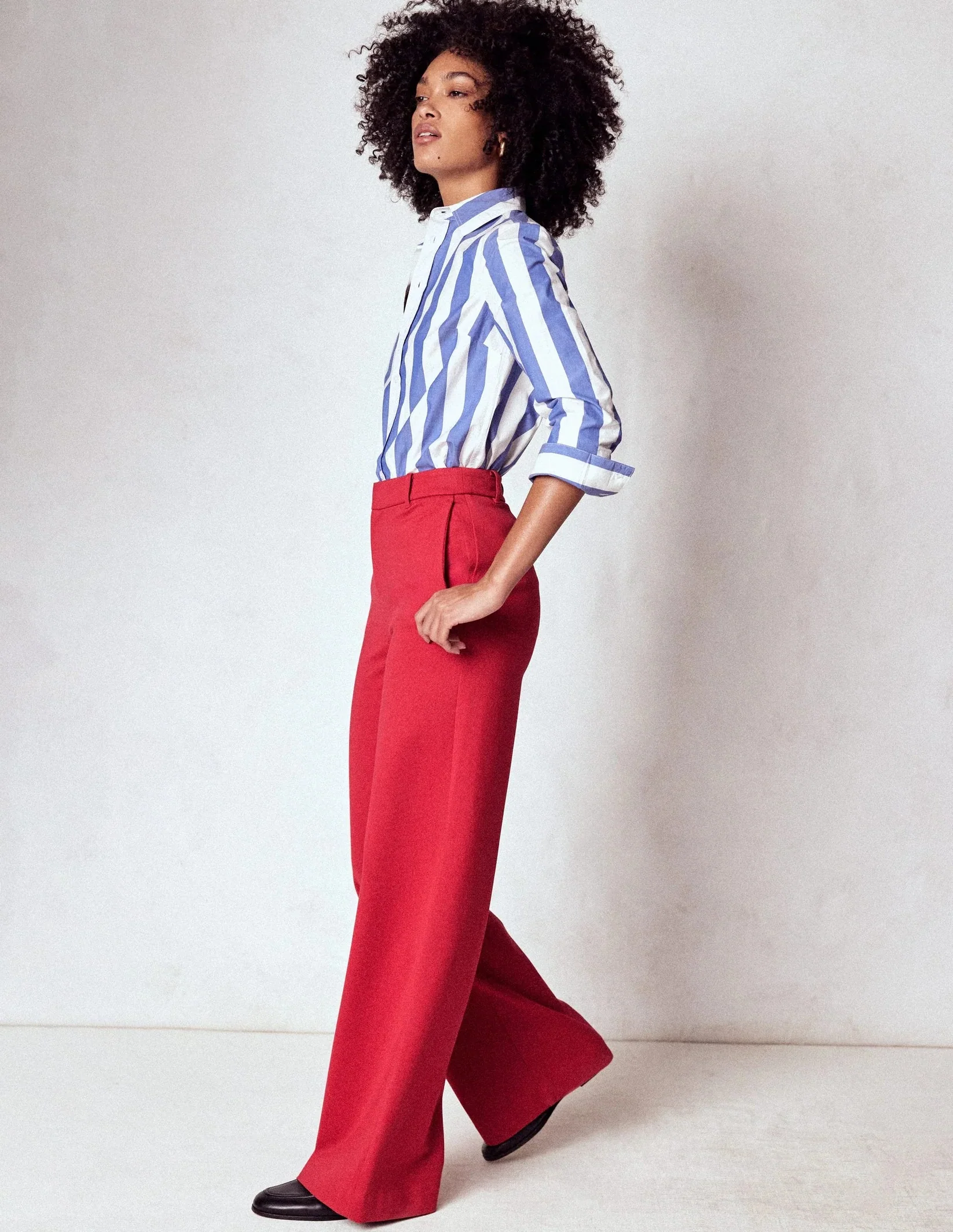 Women Red High Waist Wide Leg Pants - Image 4